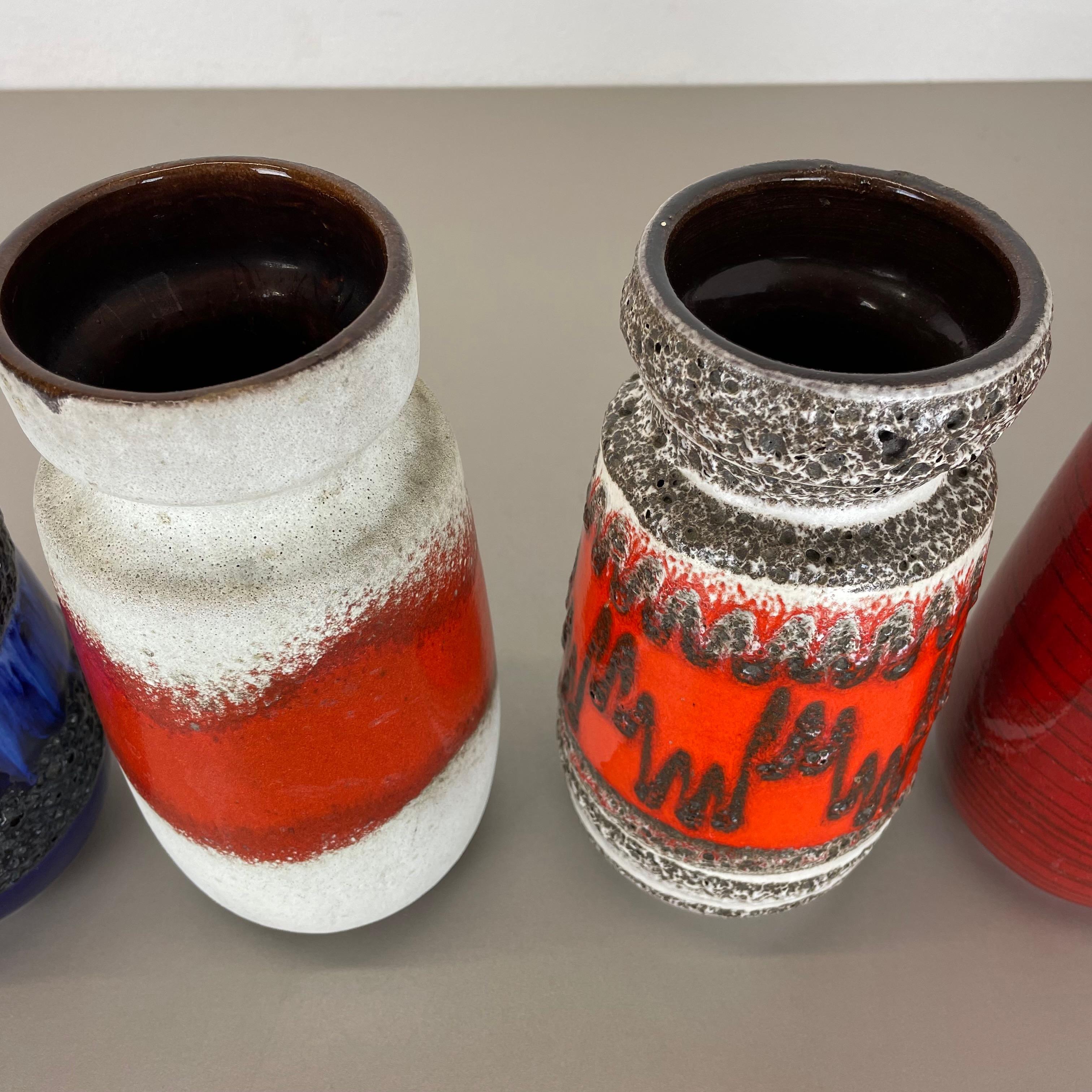 Set of Four Vintage Pottery Fat Lava Vases Made by Scheurich, Germany, 1970s For Sale 5