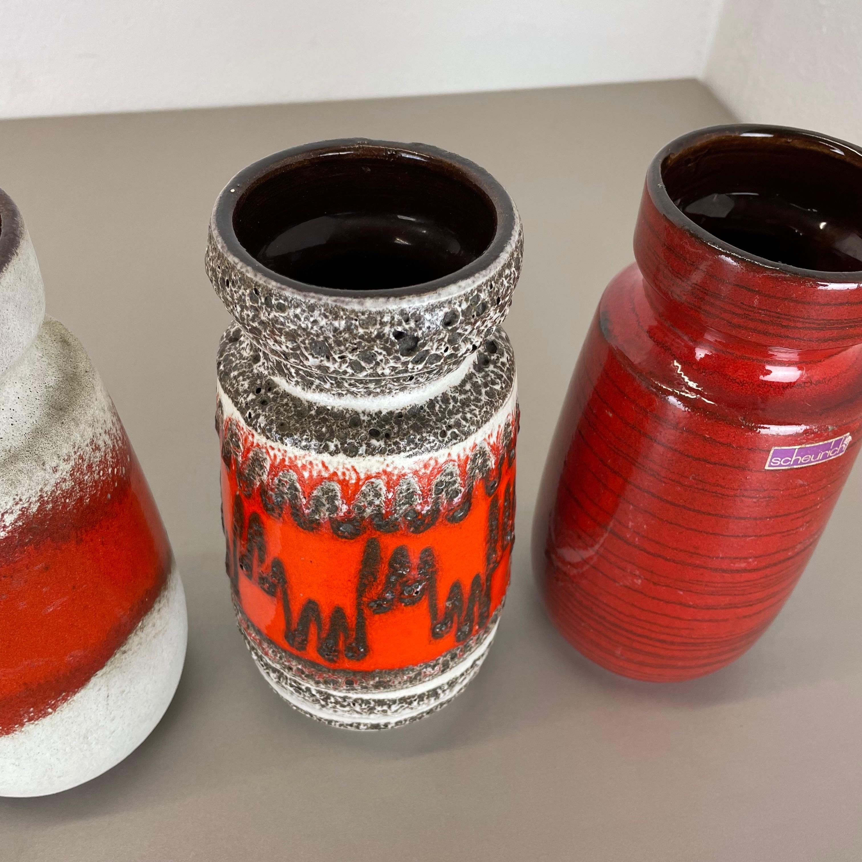 Set of Four Vintage Pottery Fat Lava Vases Made by Scheurich, Germany, 1970s For Sale 6