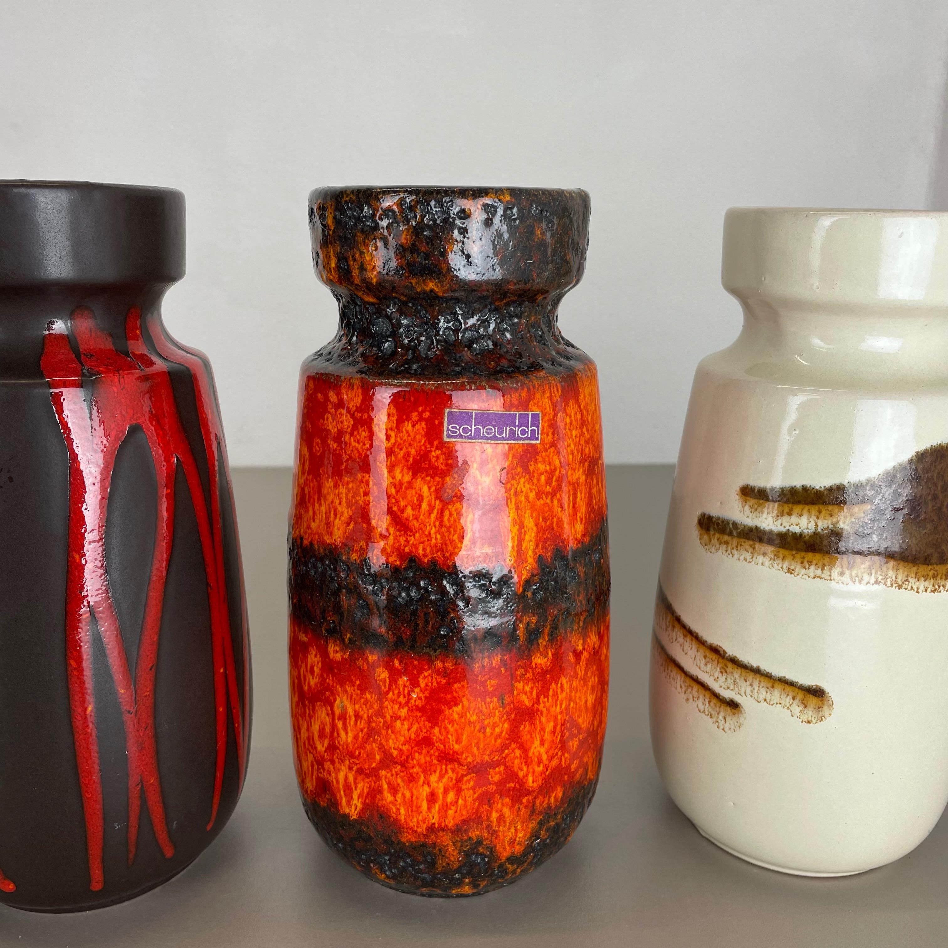 Set of Four Vintage Pottery Fat Lava Vases Made by Scheurich, Germany, 1970s For Sale 6