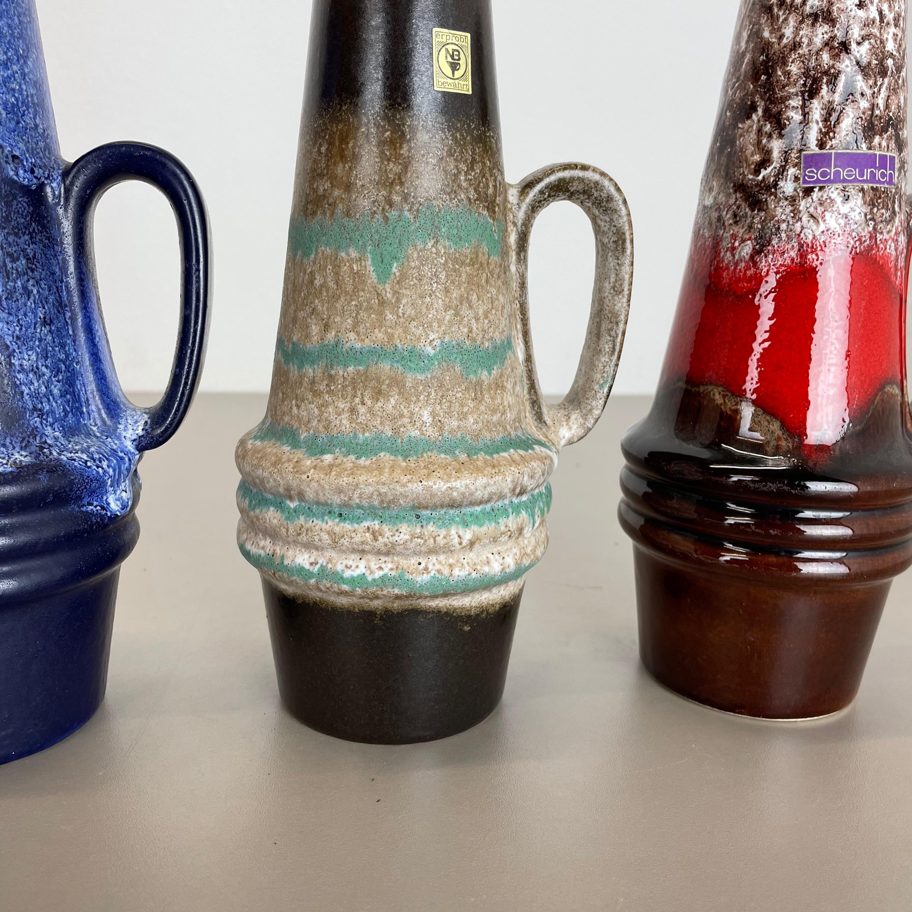 Ensemble de quatre vases vintage en poterie de lave grasse fabriqués par Scheurich, Allemagne, 1970 en vente 5