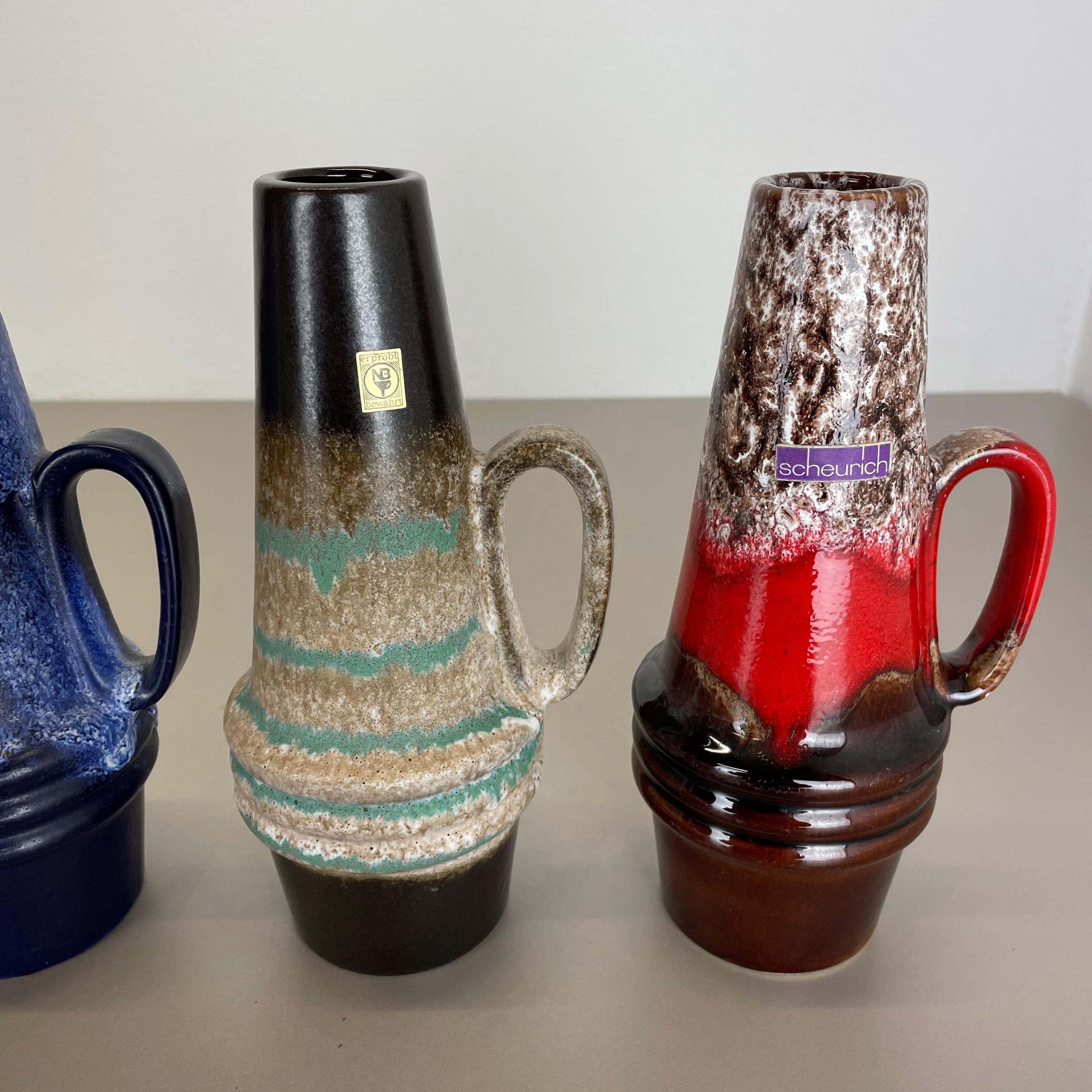 Ensemble de quatre vases vintage en poterie de lave grasse fabriqués par Scheurich, Allemagne, 1970 en vente 6