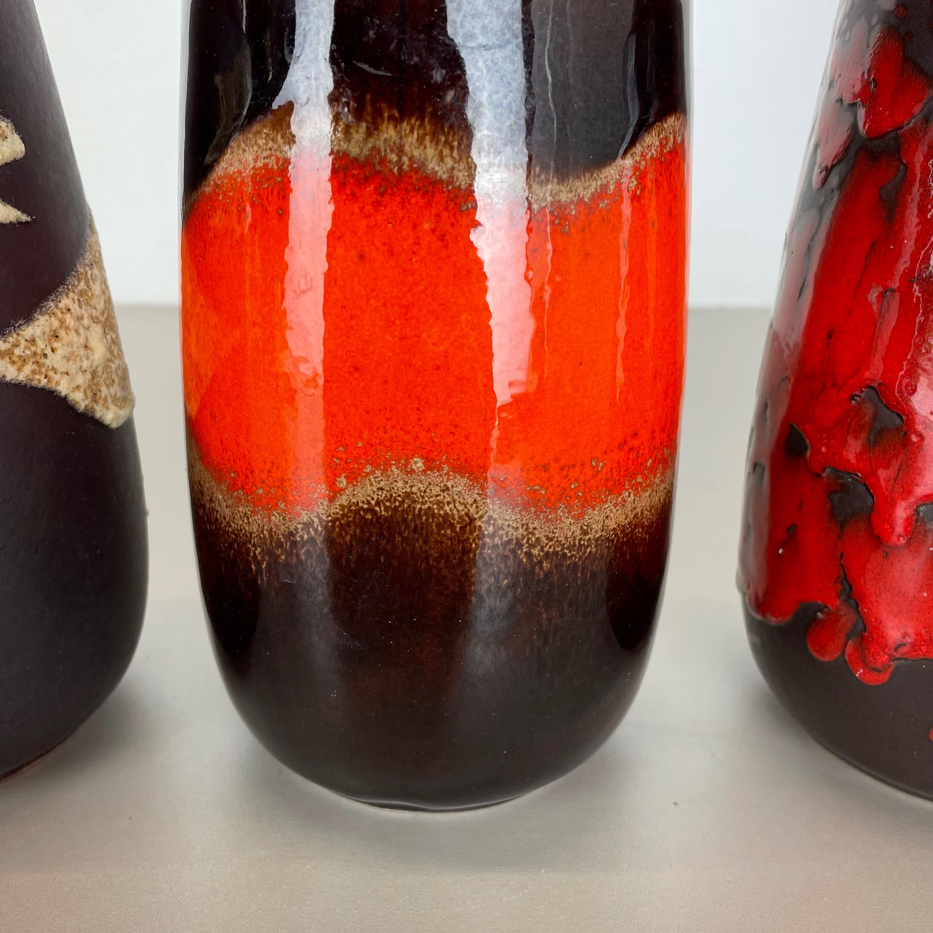 Set of Four Vintage Pottery Fat Lava Vases Made by Scheurich, Germany, 1970s For Sale 8