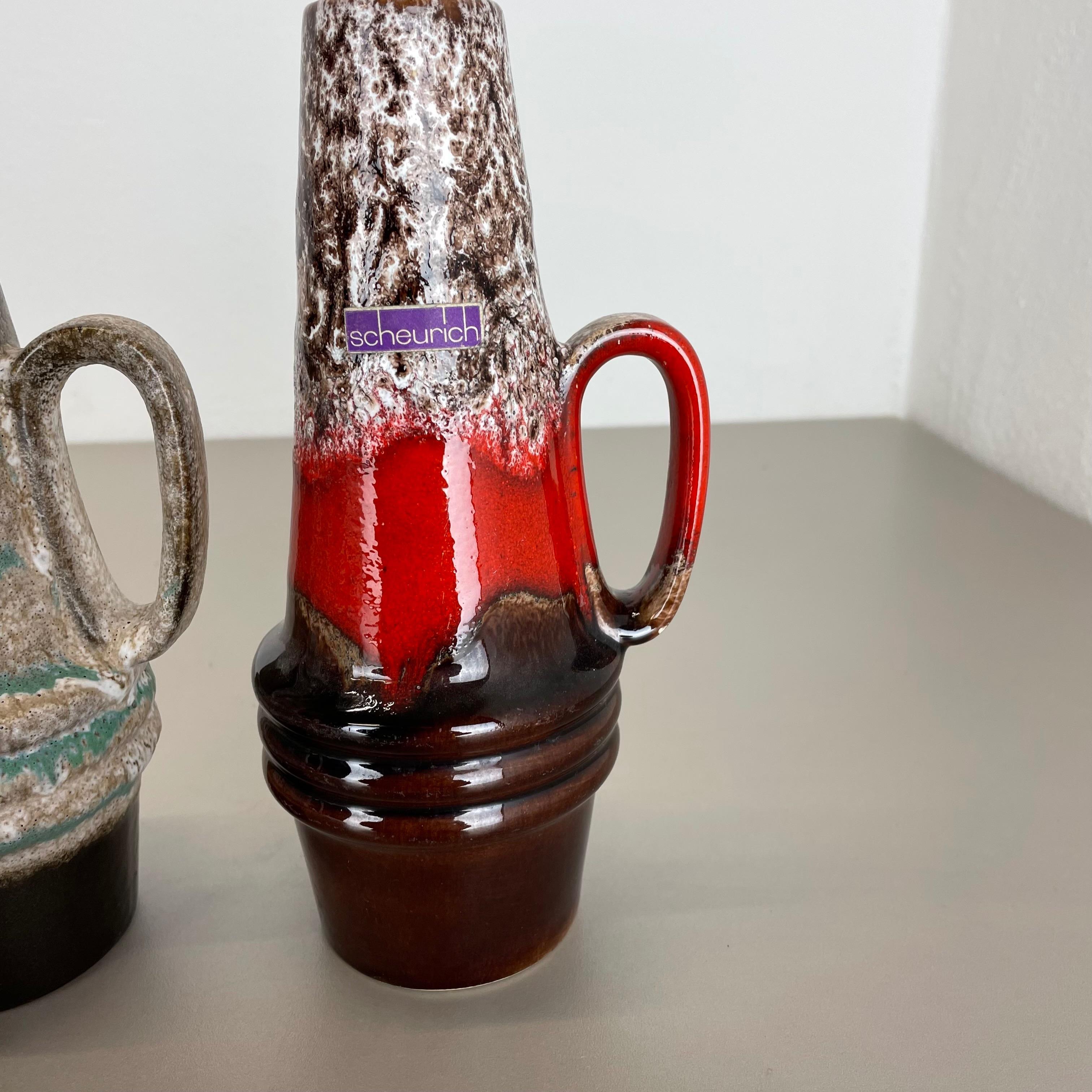 Ensemble de quatre vases vintage en poterie de lave grasse fabriqués par Scheurich, Allemagne, 1970 en vente 7