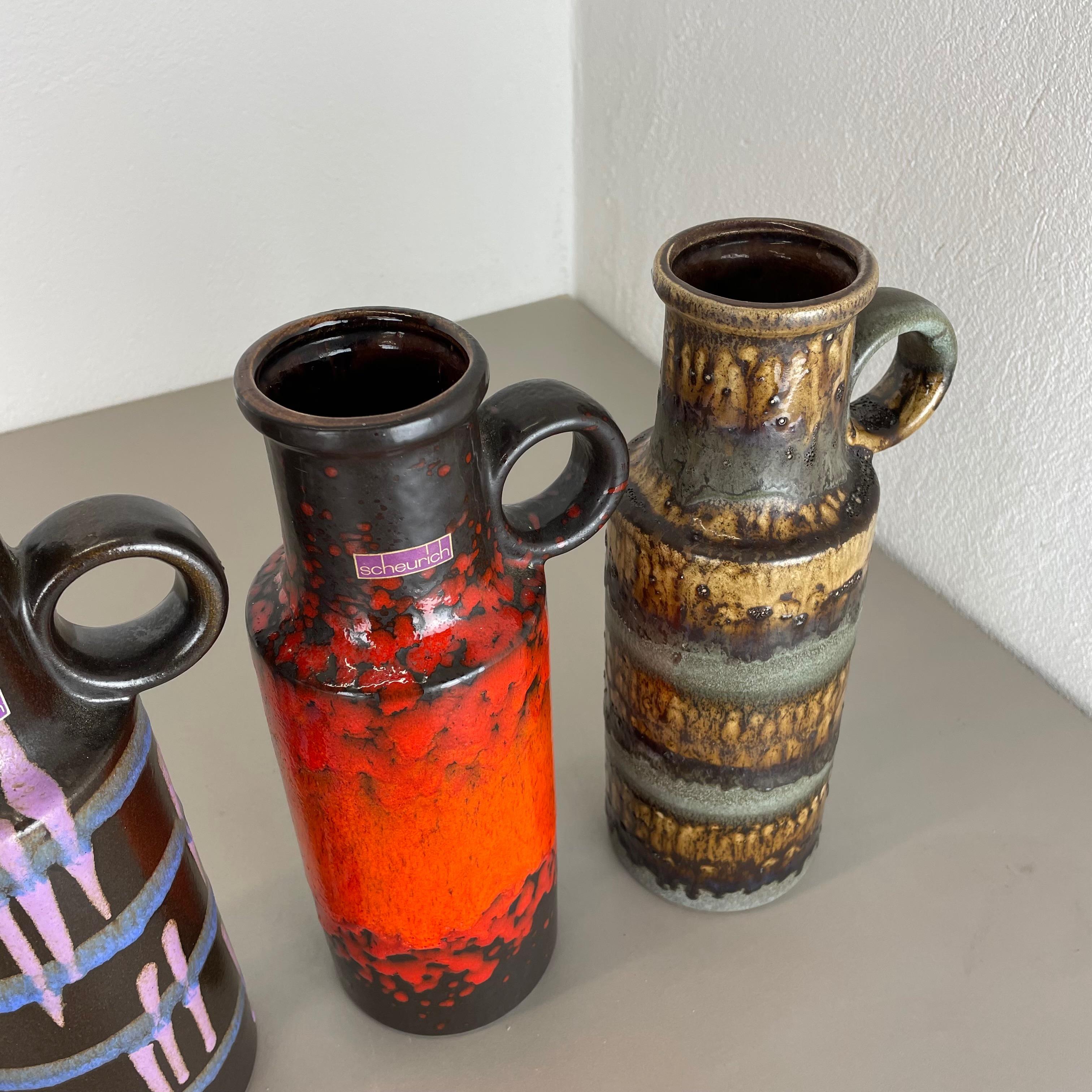 Set of Four Vintage Pottery Fat Lava Vases Made by Scheurich, Germany, 1970s For Sale 8