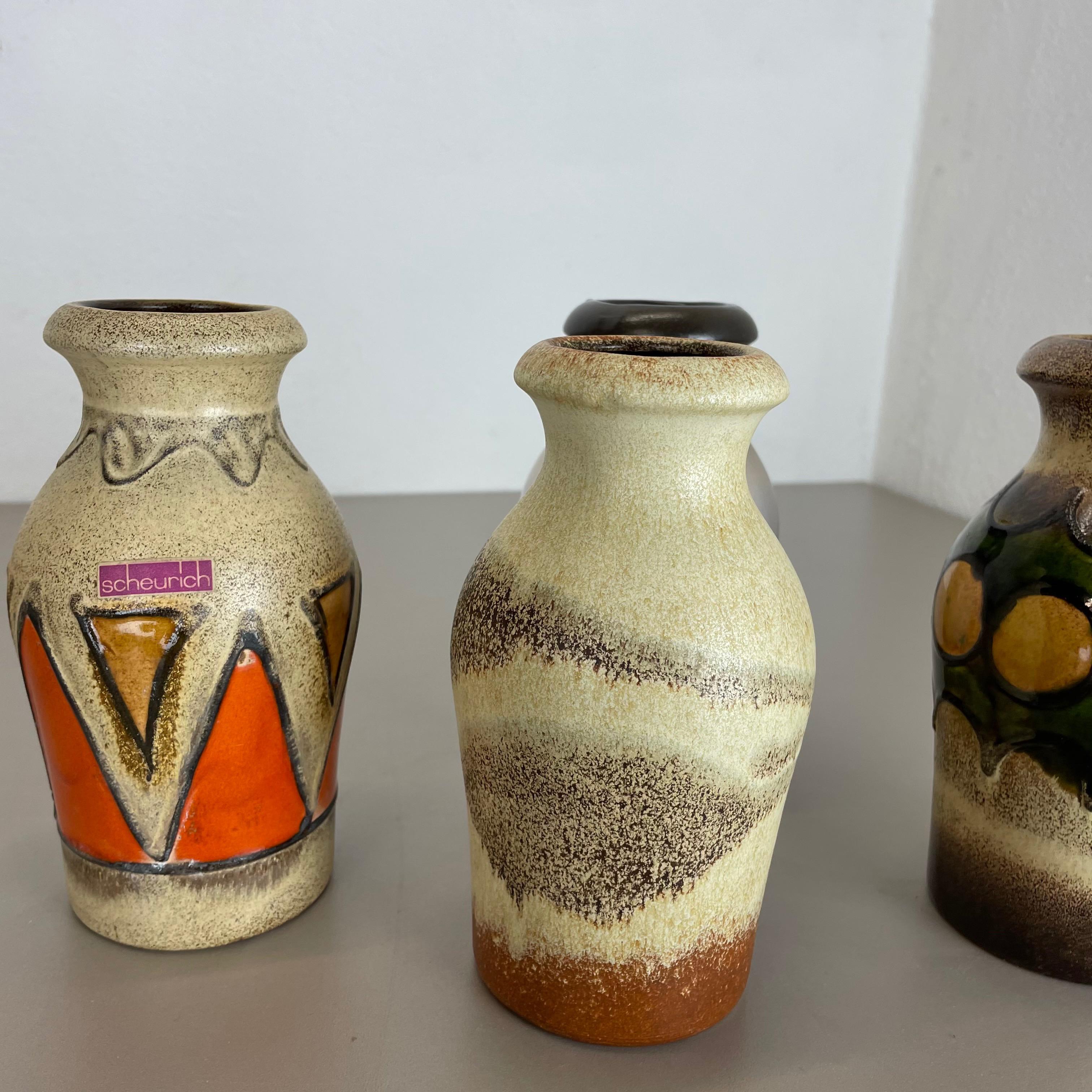 Set of Four Vintage Pottery Fat Lava Vases Made by Scheurich, Germany, 1970s For Sale 9