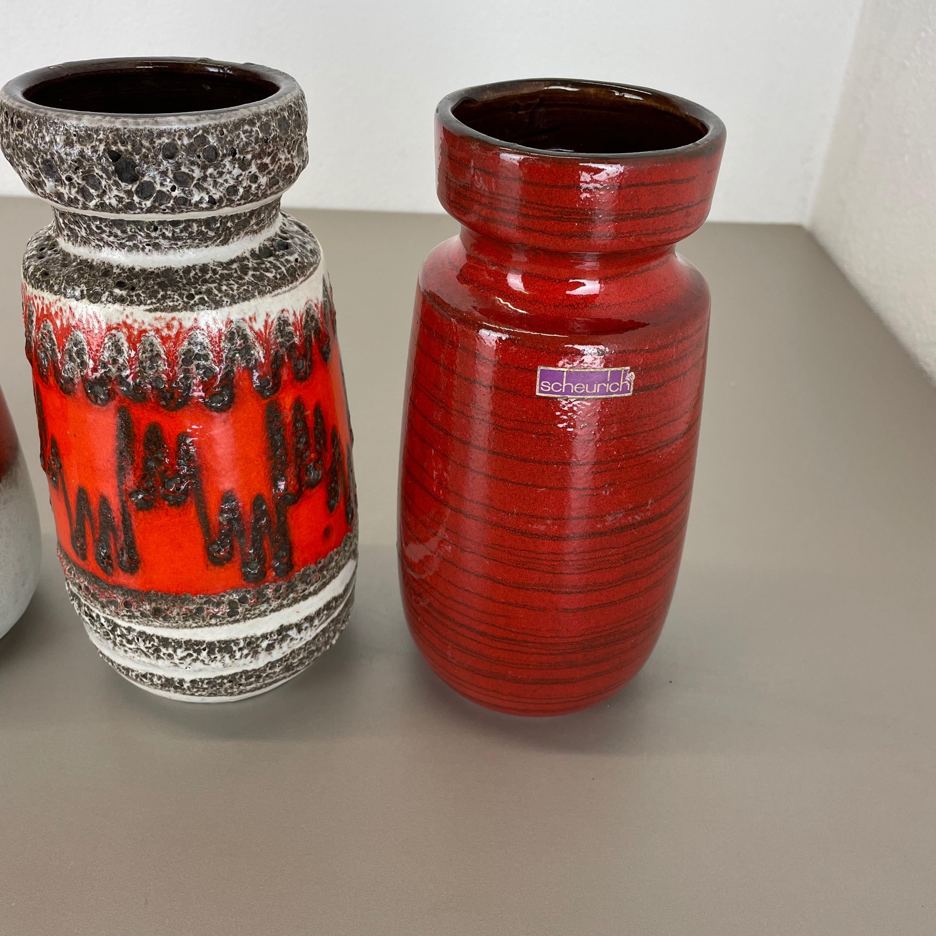 Set of Four Vintage Pottery Fat Lava Vases Made by Scheurich, Germany, 1970s For Sale 9