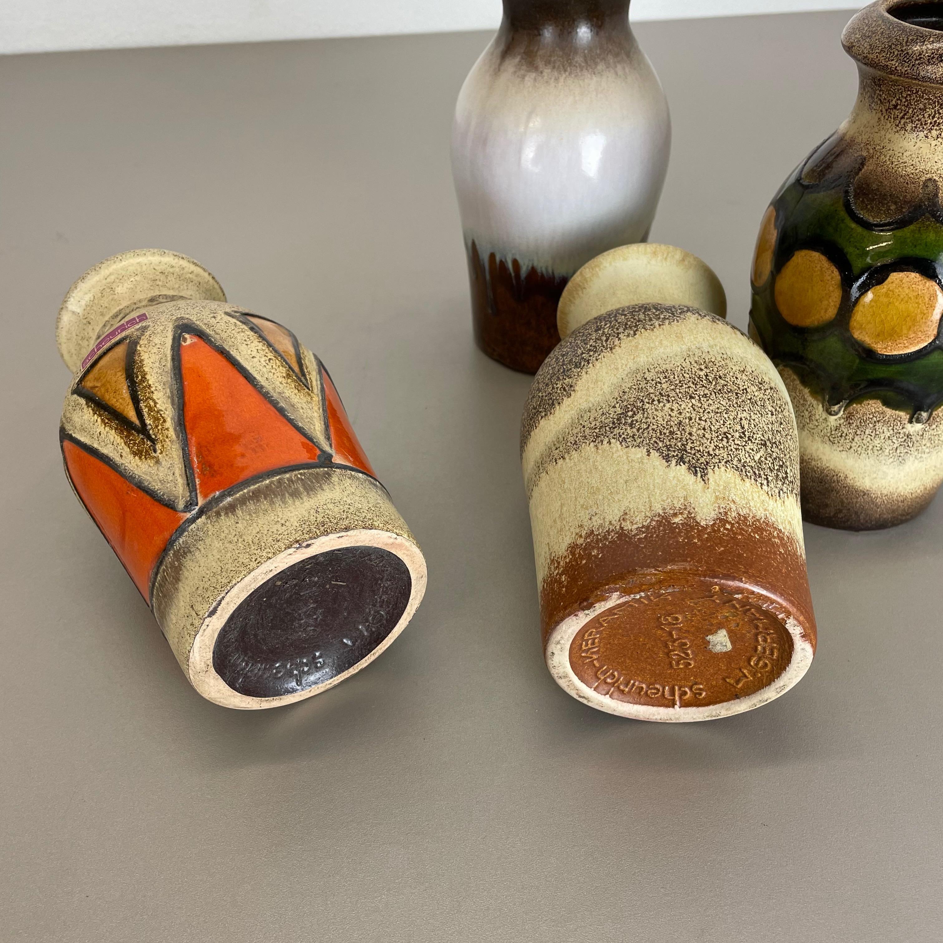 Set of Four Vintage Pottery Fat Lava Vases Made by Scheurich, Germany, 1970s For Sale 10