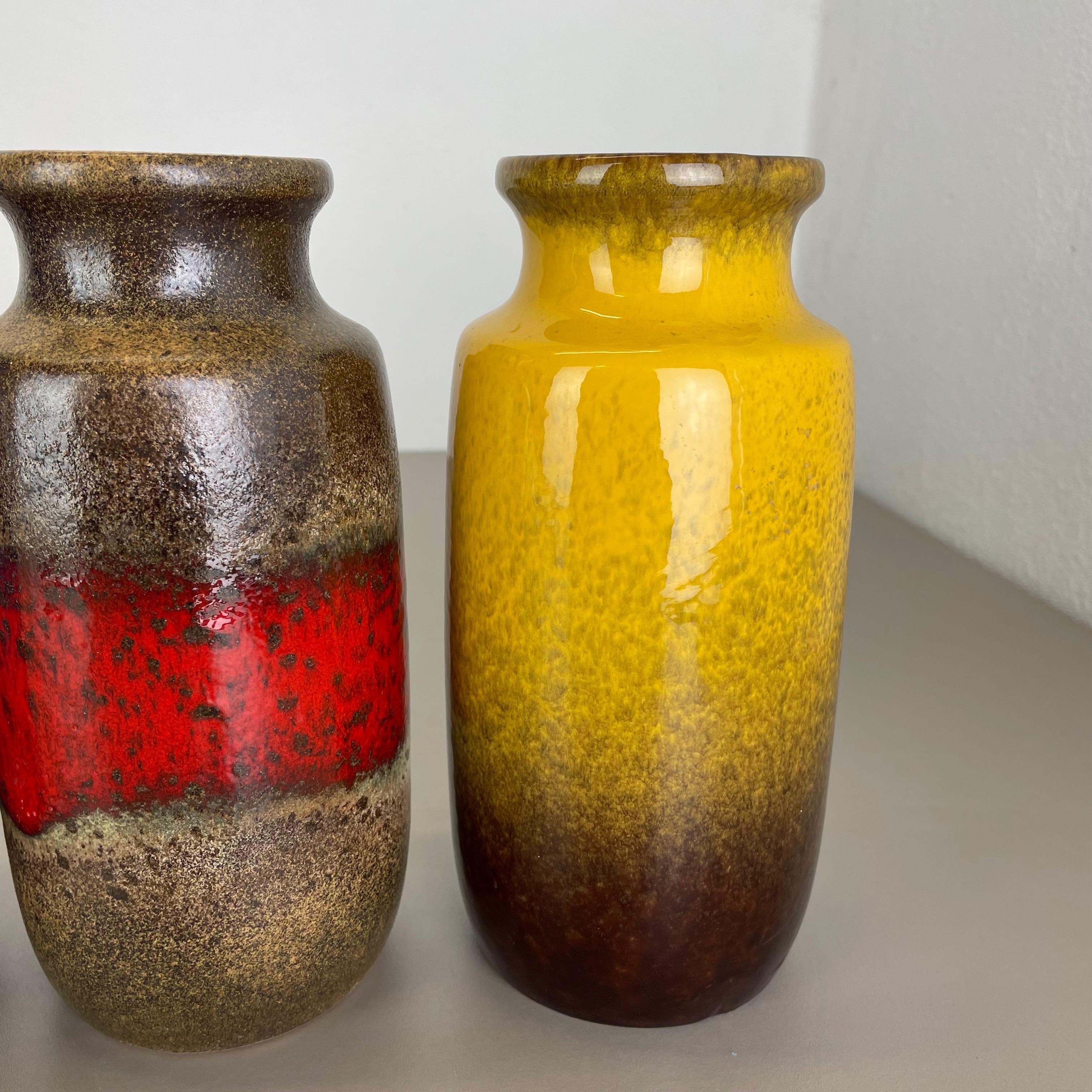 Set of Four Vintage Pottery Fat Lava Vases Made by Scheurich, Germany
