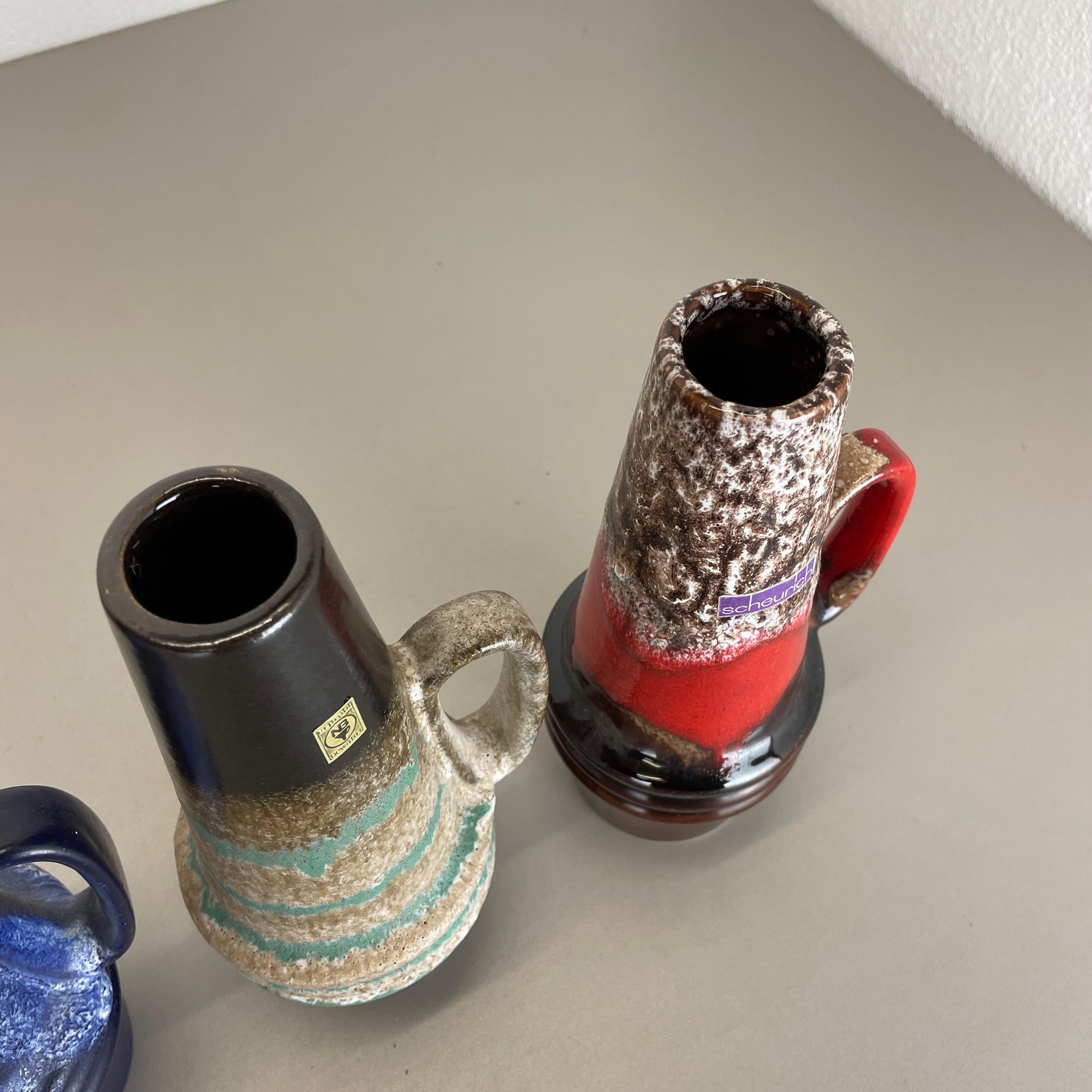 Ensemble de quatre vases vintage en poterie de lave grasse fabriqués par Scheurich, Allemagne, 1970 en vente 9
