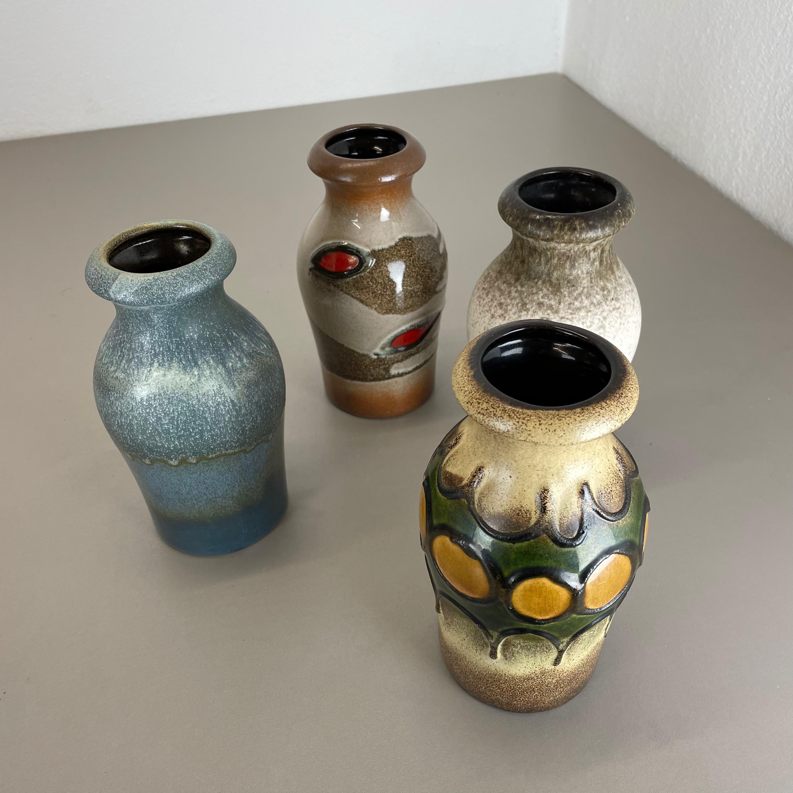Set of Four Vintage Pottery Fat Lava Vases Made by Scheurich, Germany, 1970s For Sale 10