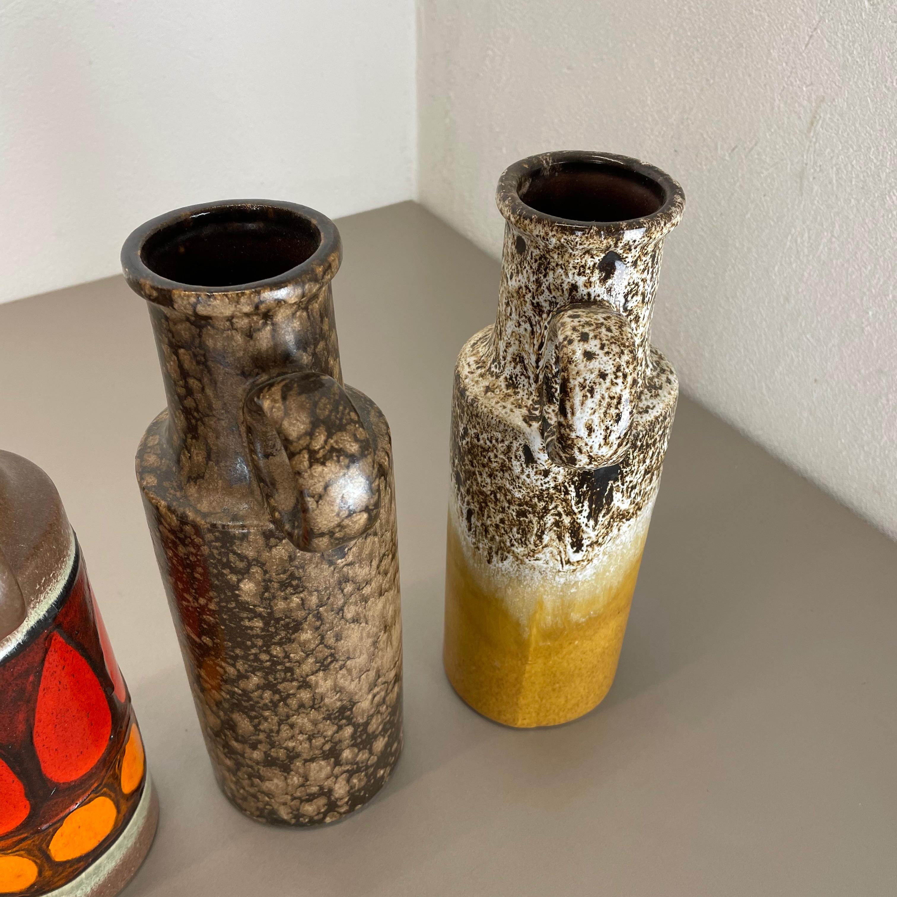 Set of Four Vintage Pottery Fat Lava Vases Made by Scheurich, Germany, 1970s For Sale 12