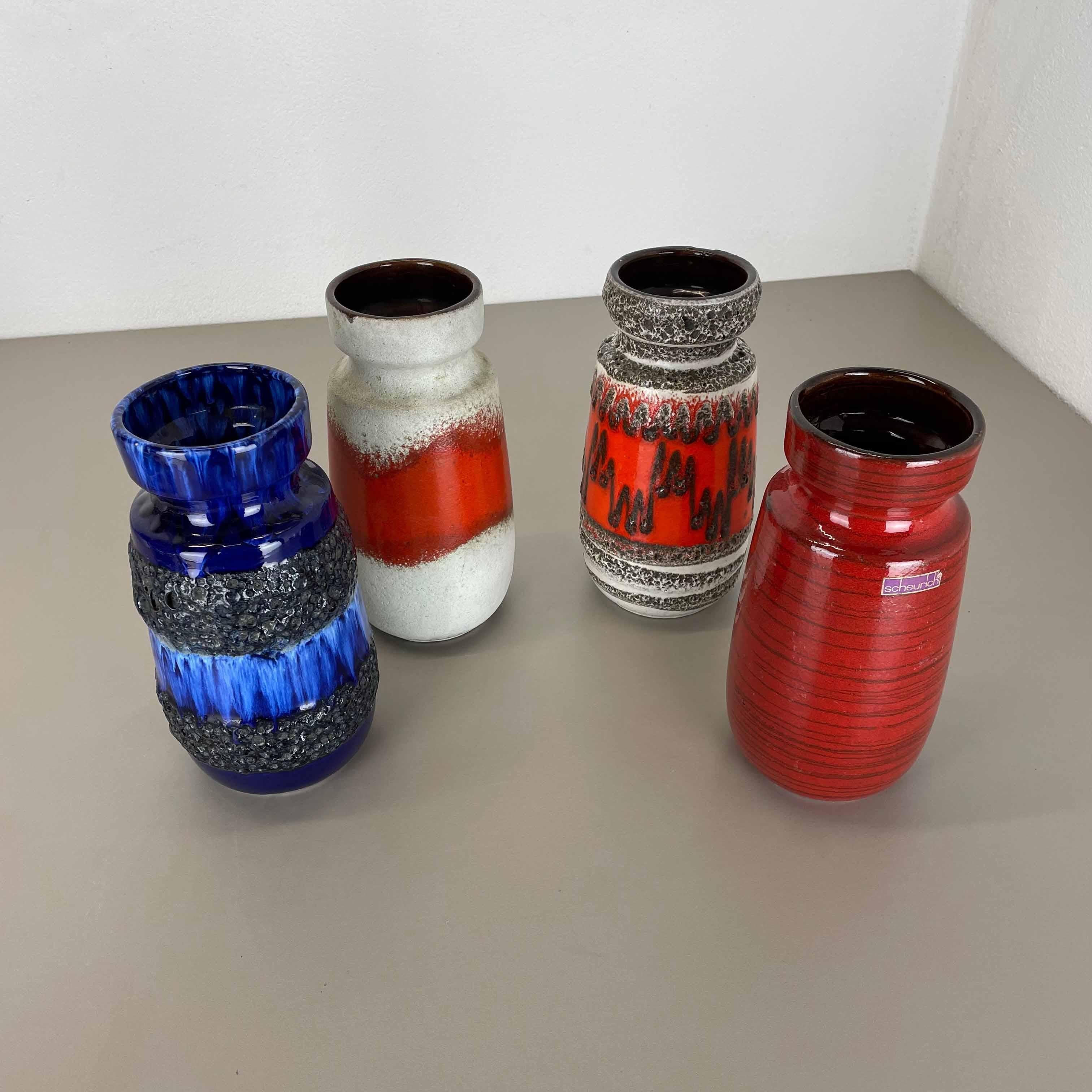 Set of Four Vintage Pottery Fat Lava Vases Made by Scheurich, Germany, 1970s For Sale 12