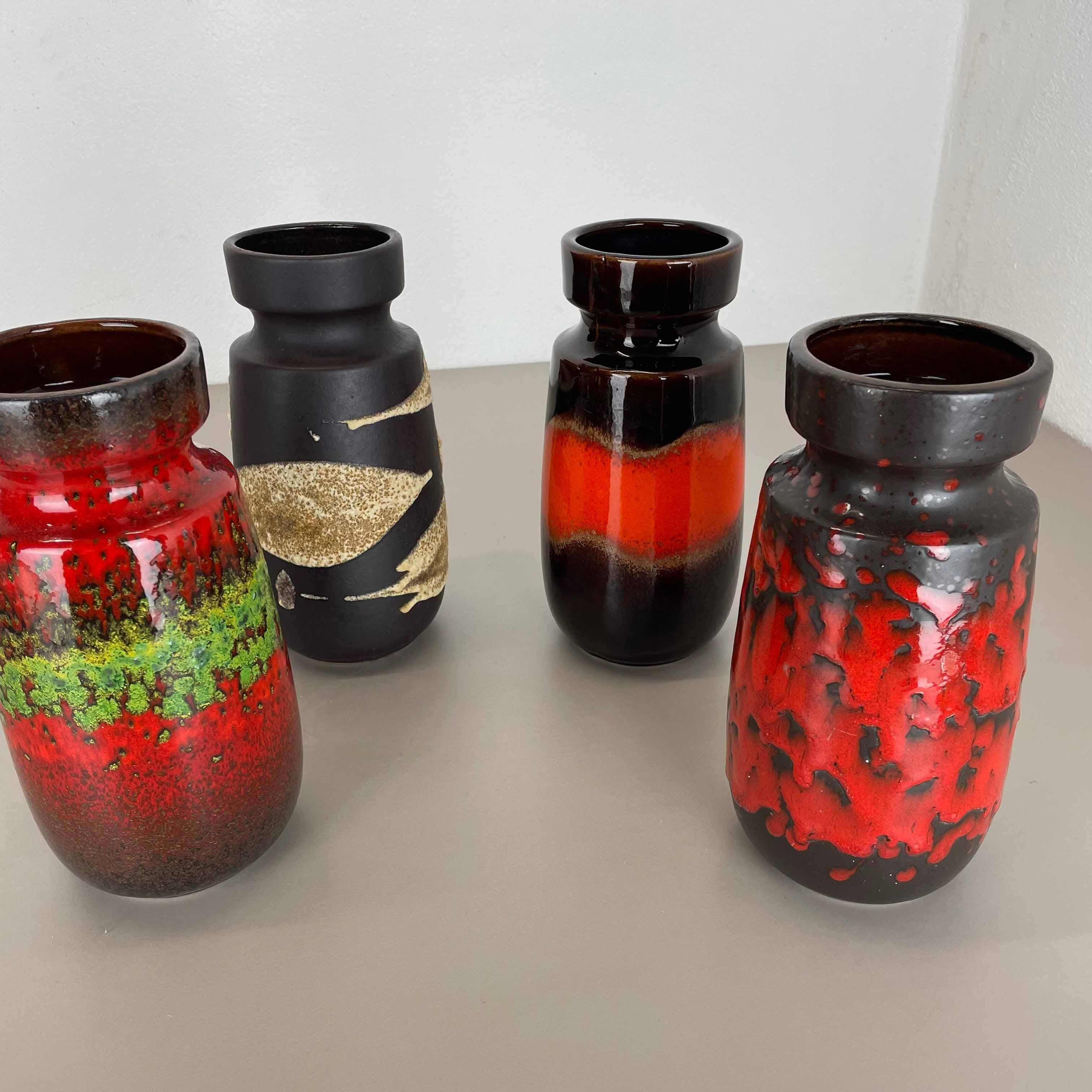 Set of Four Vintage Pottery Fat Lava Vases Made by Scheurich, Germany, 1970s For Sale 13