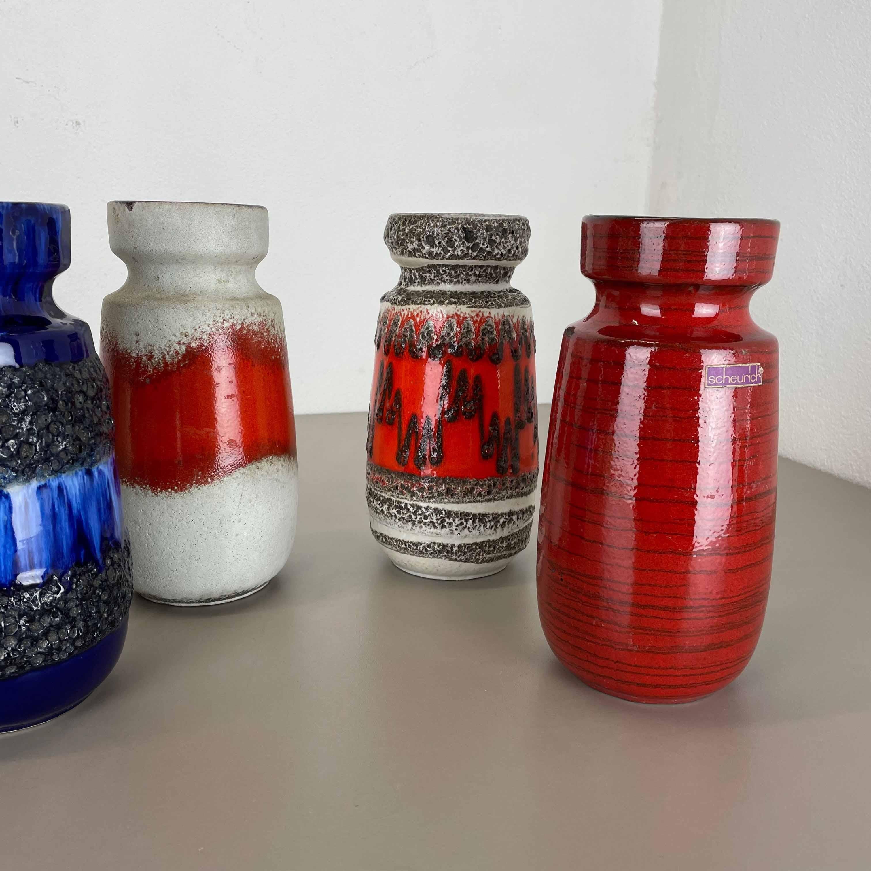 Set of Four Vintage Pottery Fat Lava Vases Made by Scheurich, Germany, 1970s For Sale 13