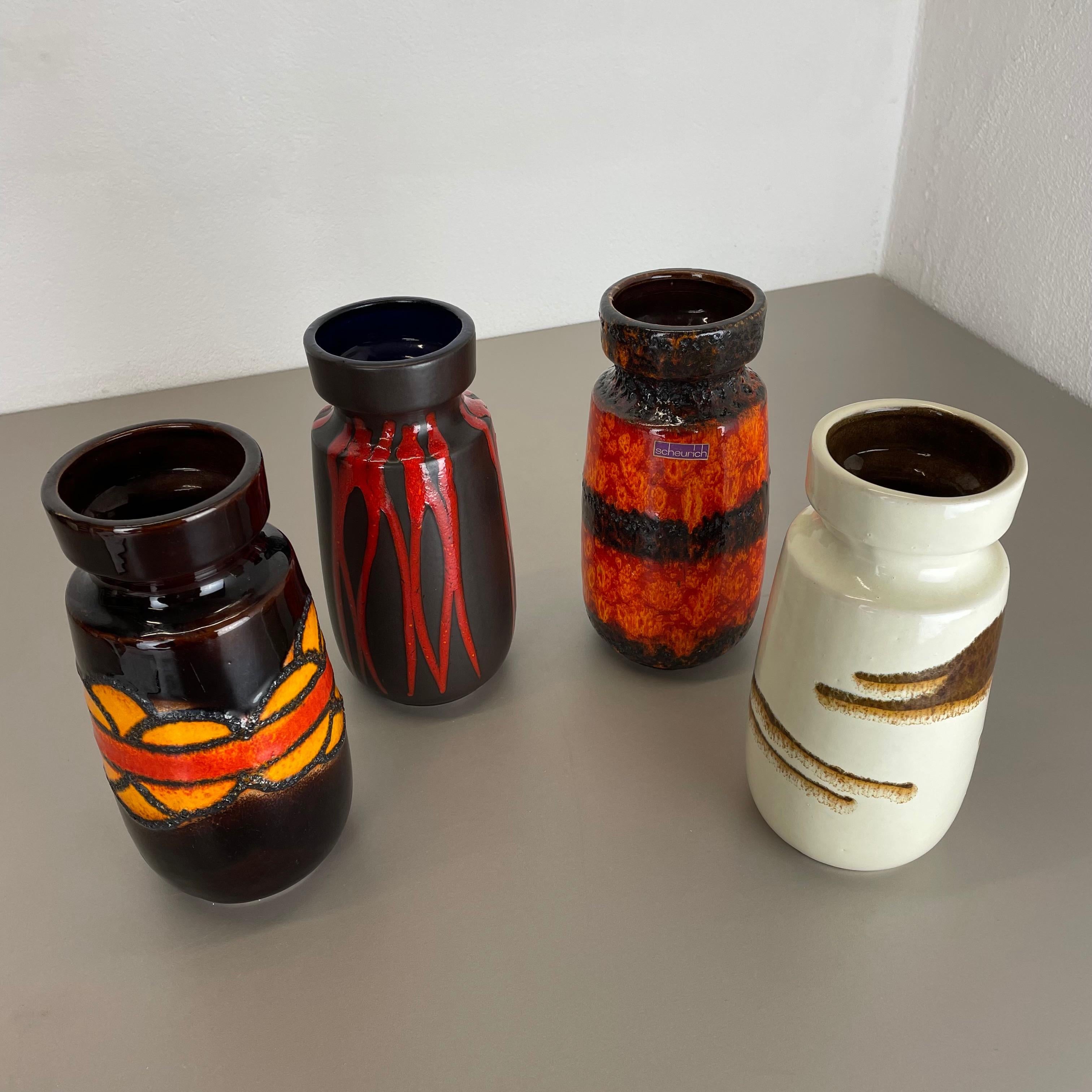 Set of Four Vintage Pottery Fat Lava Vases Made by Scheurich, Germany, 1970s For Sale 13