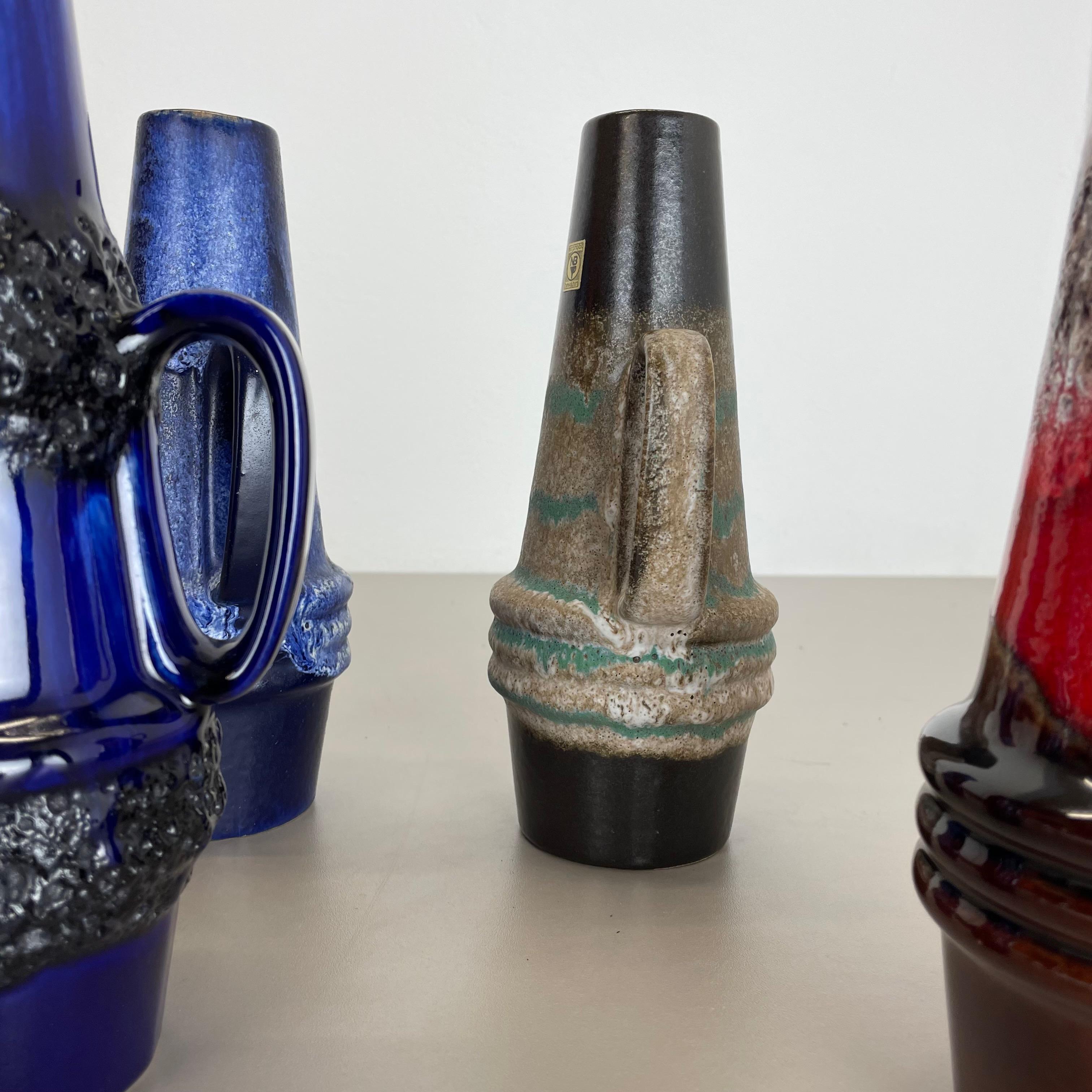 Ensemble de quatre vases vintage en poterie de lave grasse fabriqués par Scheurich, Allemagne, 1970 en vente 12
