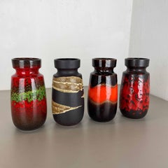 Set of Four Vintage Pottery Fat Lava Vases Made by Scheurich, Germany, 1970s