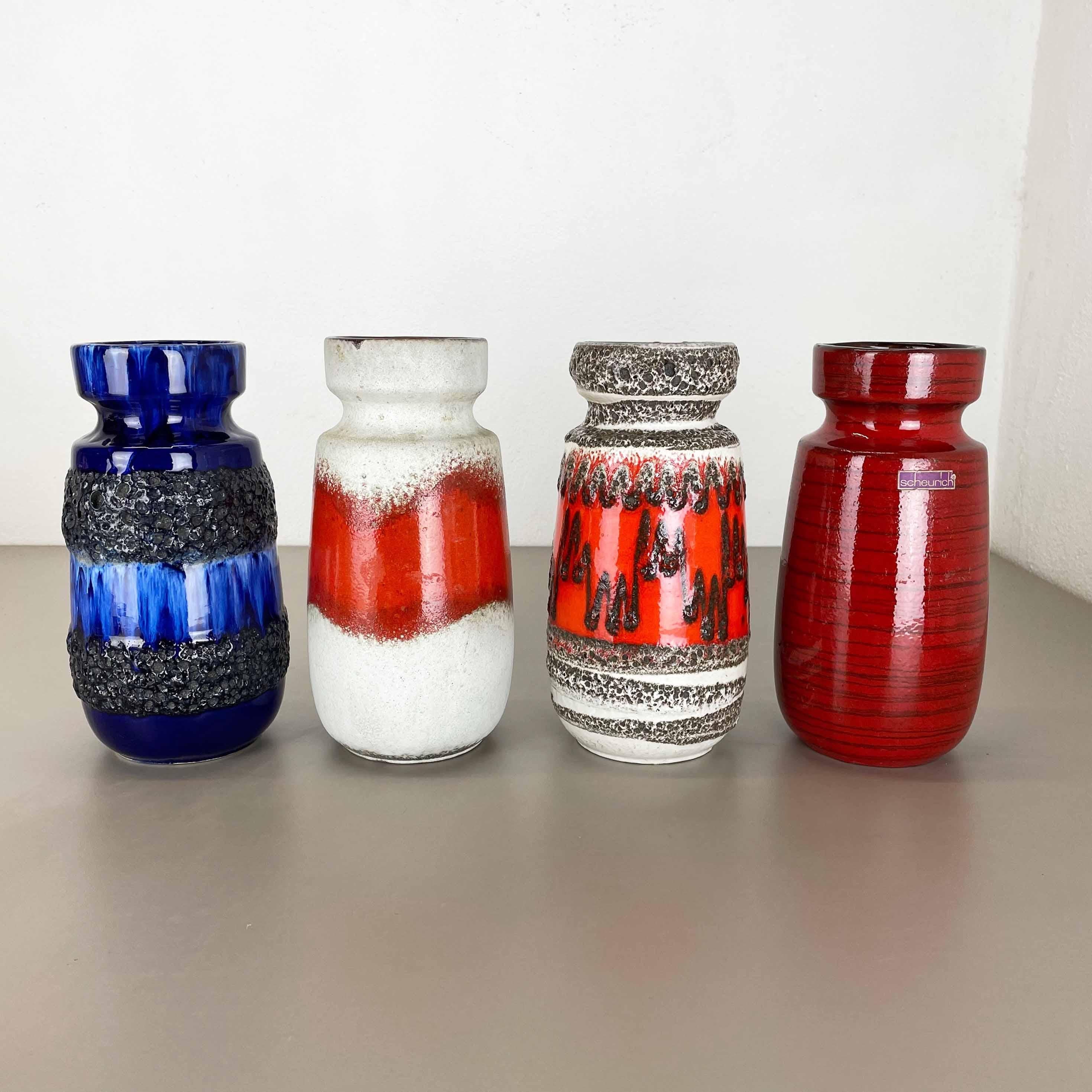Article:

Set of four fat lava art vases


Producer:

Scheurich, Germany



Decade:

1970s


These original vintage vases was produced in the 1970s in Germany. It is made of ceramic pottery in fat lava optic. Super rare in this