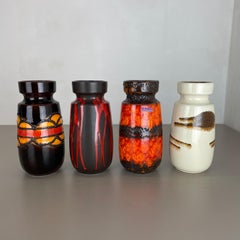 Set of Four Vintage Pottery Fat Lava Vases Made by Scheurich, Germany, 1970s