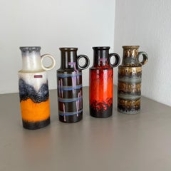 Set of Four Vintage Pottery Fat Lava Vases Made by Scheurich, Germany, 1970s