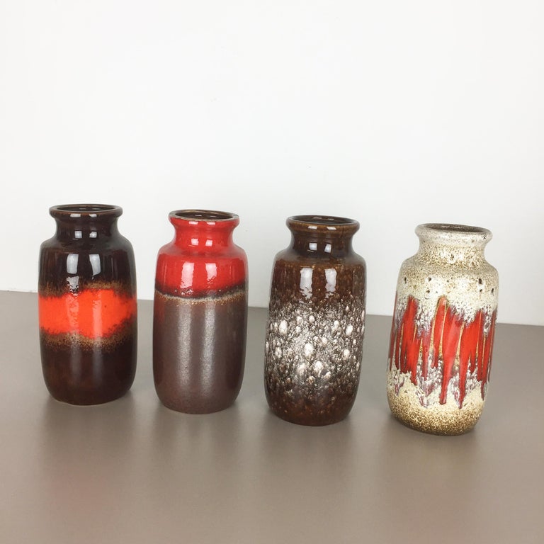 Set Of Four Vintage Pottery Fat Lava Vases Made By Scheurich