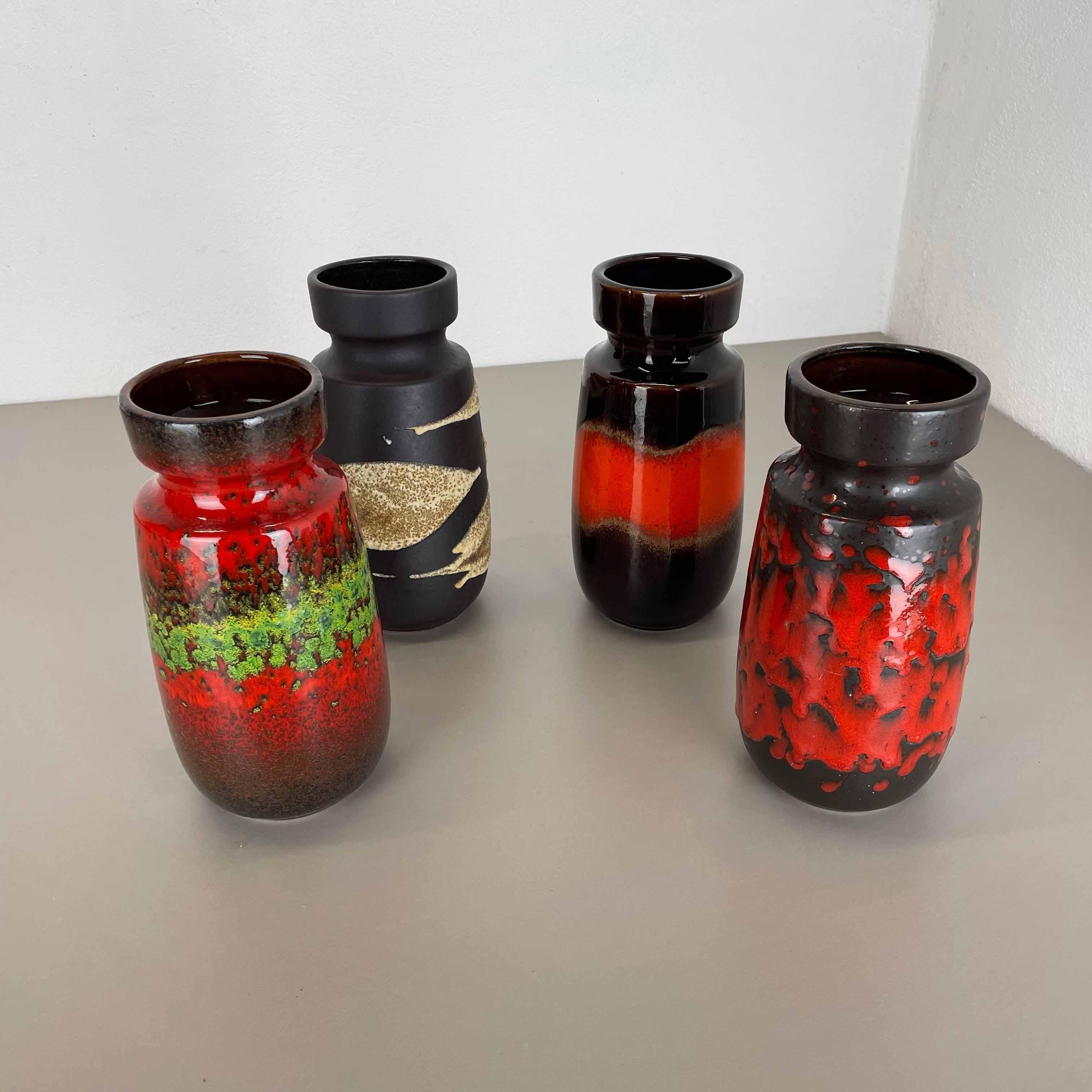 Set of Four Vintage Pottery Fat Lava Vases Made by Scheurich, Germany, 1970s For Sale 14