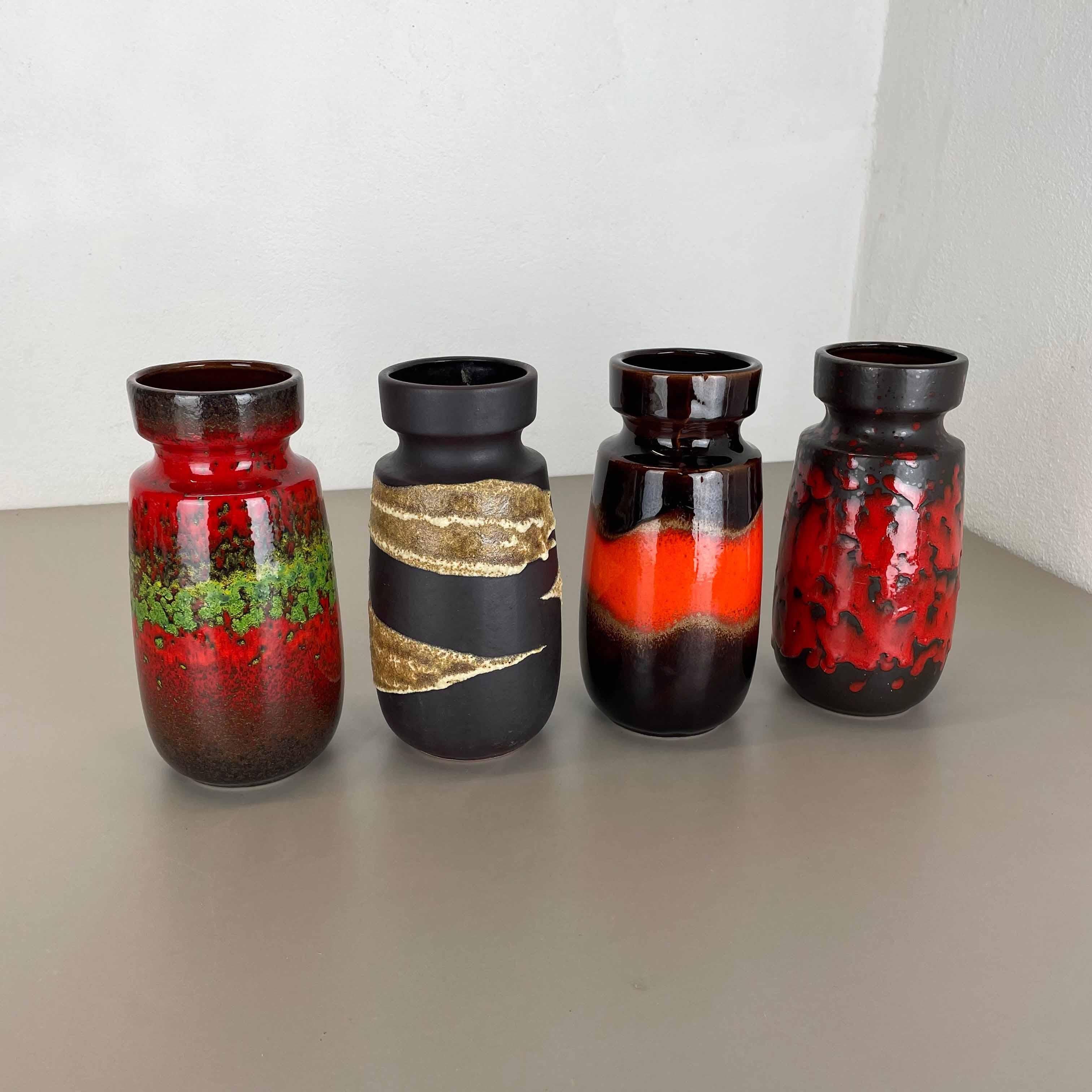 Mid-Century Modern Set of Four Vintage Pottery Fat Lava Vases Made by Scheurich, Germany, 1970s For Sale