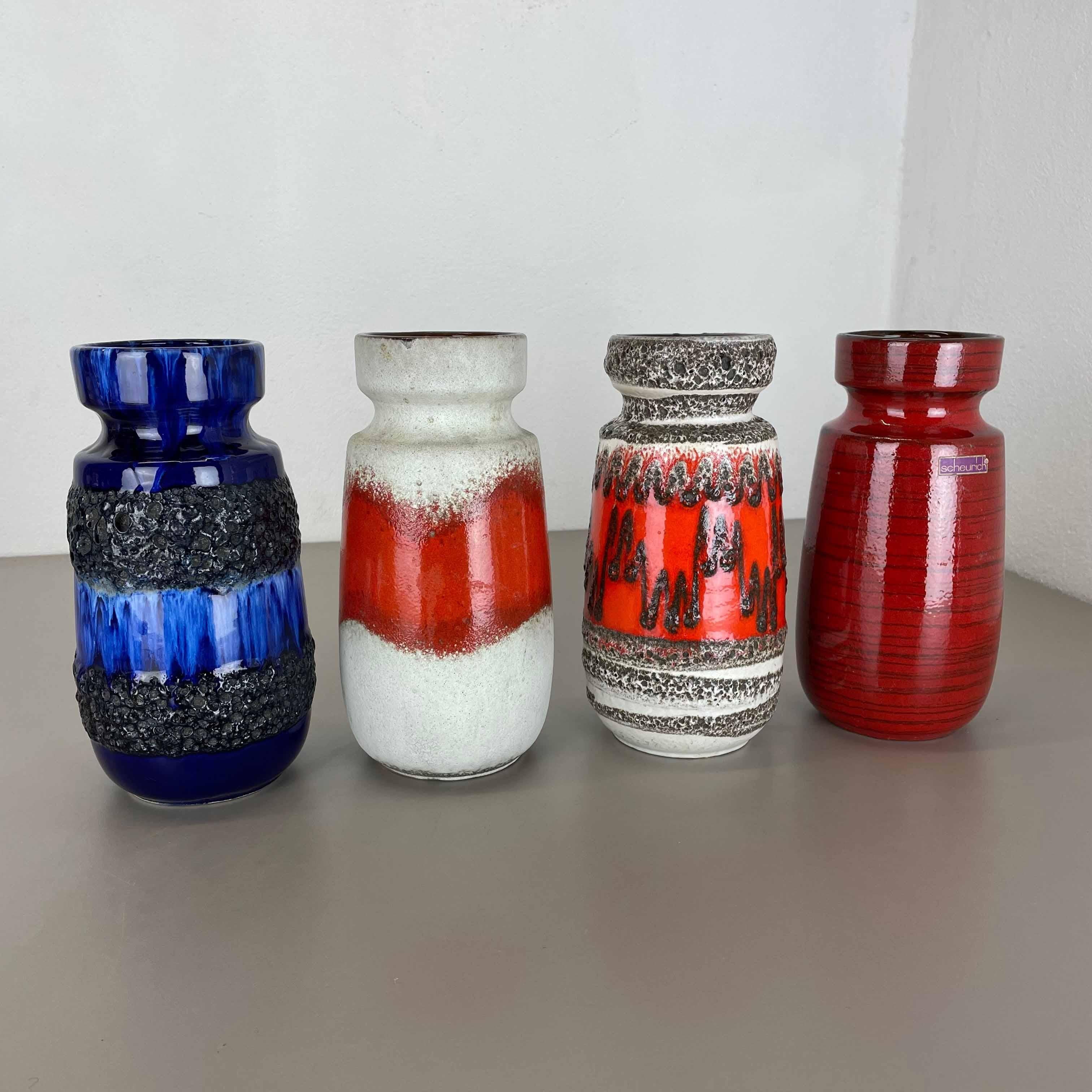 Mid-Century Modern Set of Four Vintage Pottery Fat Lava Vases Made by Scheurich, Germany, 1970s For Sale