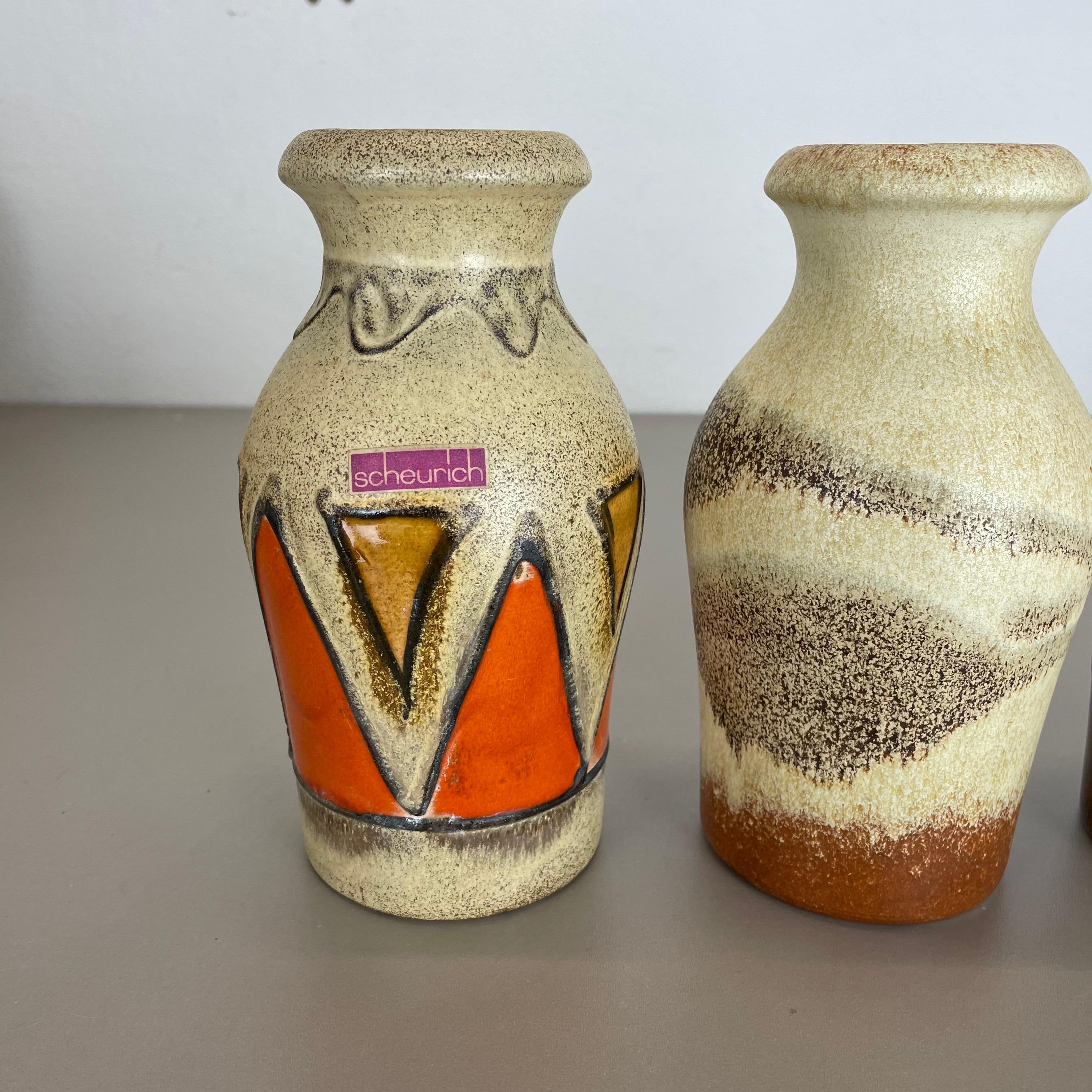 Set of Four Vintage Pottery Fat Lava Vases Made by Scheurich, Germany, 1970s In Good Condition For Sale In Kirchlengern, DE