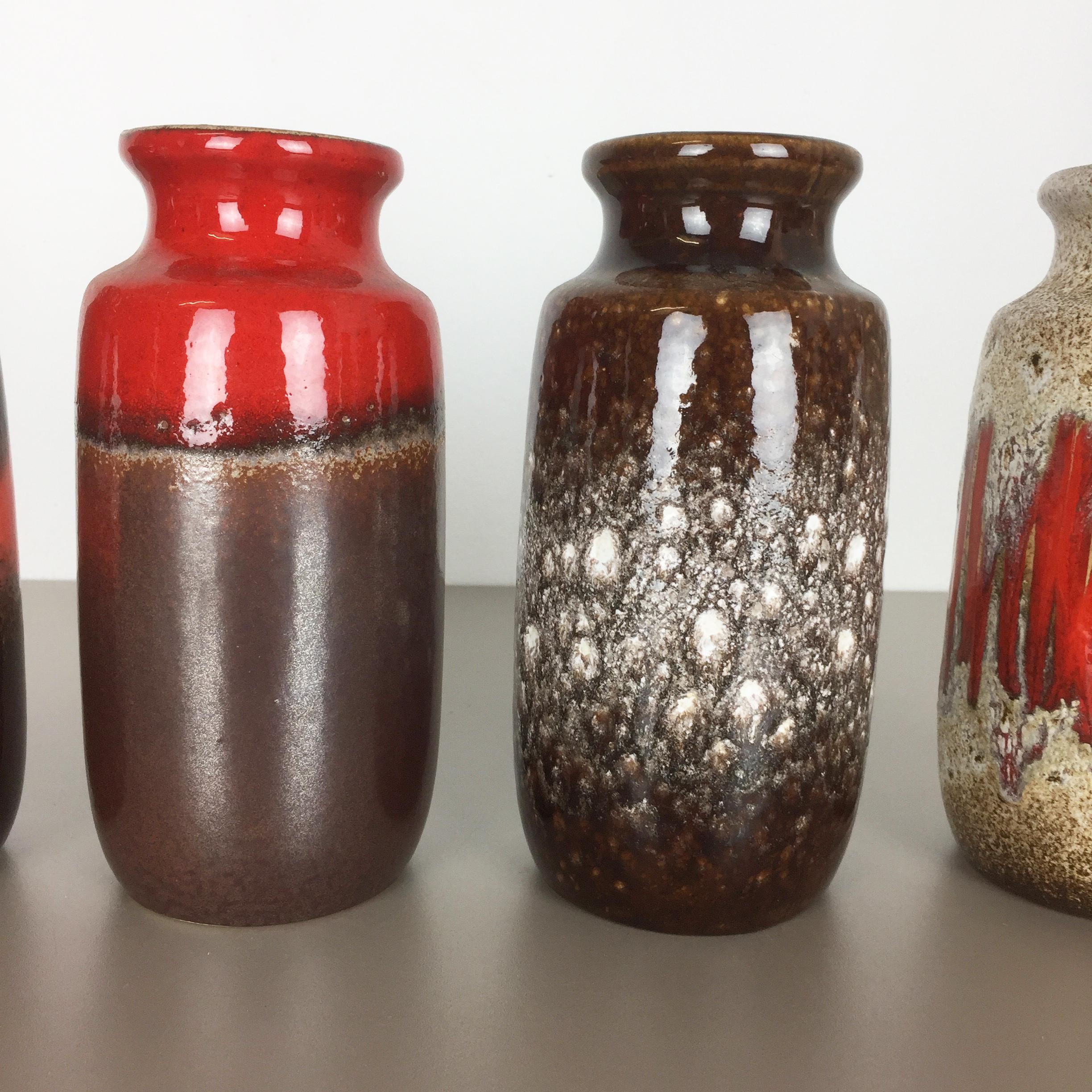 Set of Four Vintage Pottery Fat Lava Vases Made by Scheurich, Germany, 1970s In Good Condition In Kirchlengern, DE