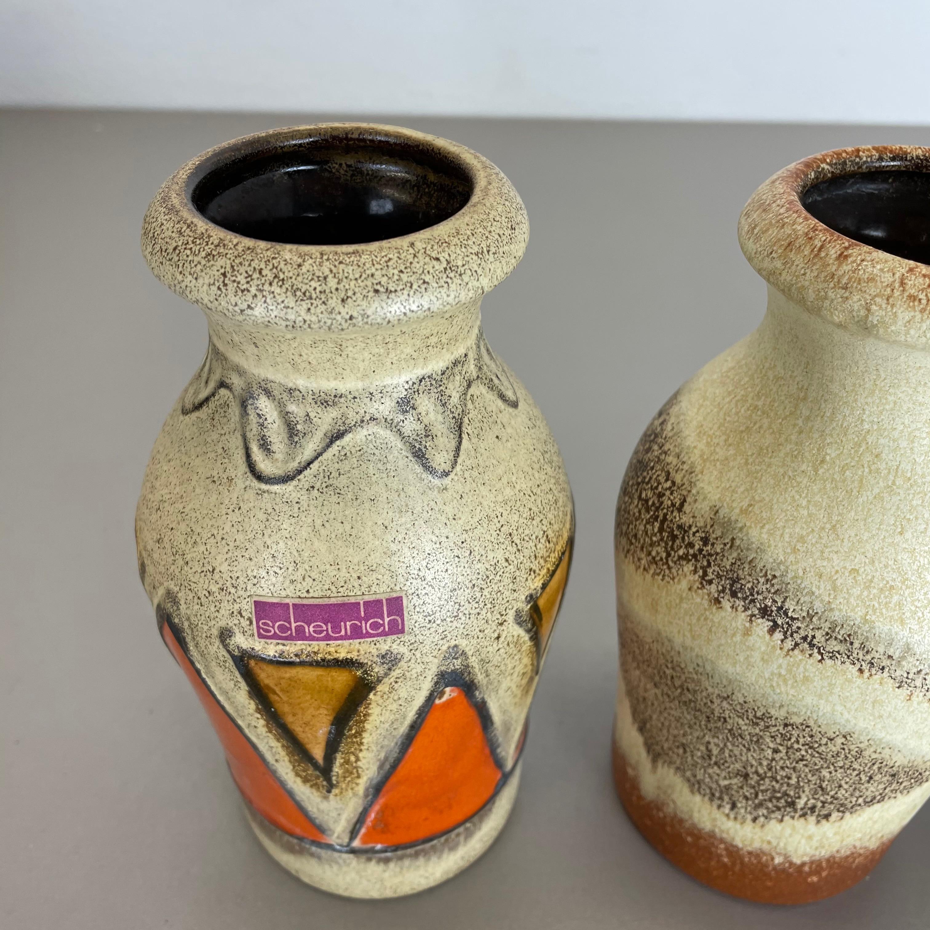 20th Century Set of Four Vintage Pottery Fat Lava Vases Made by Scheurich, Germany, 1970s For Sale