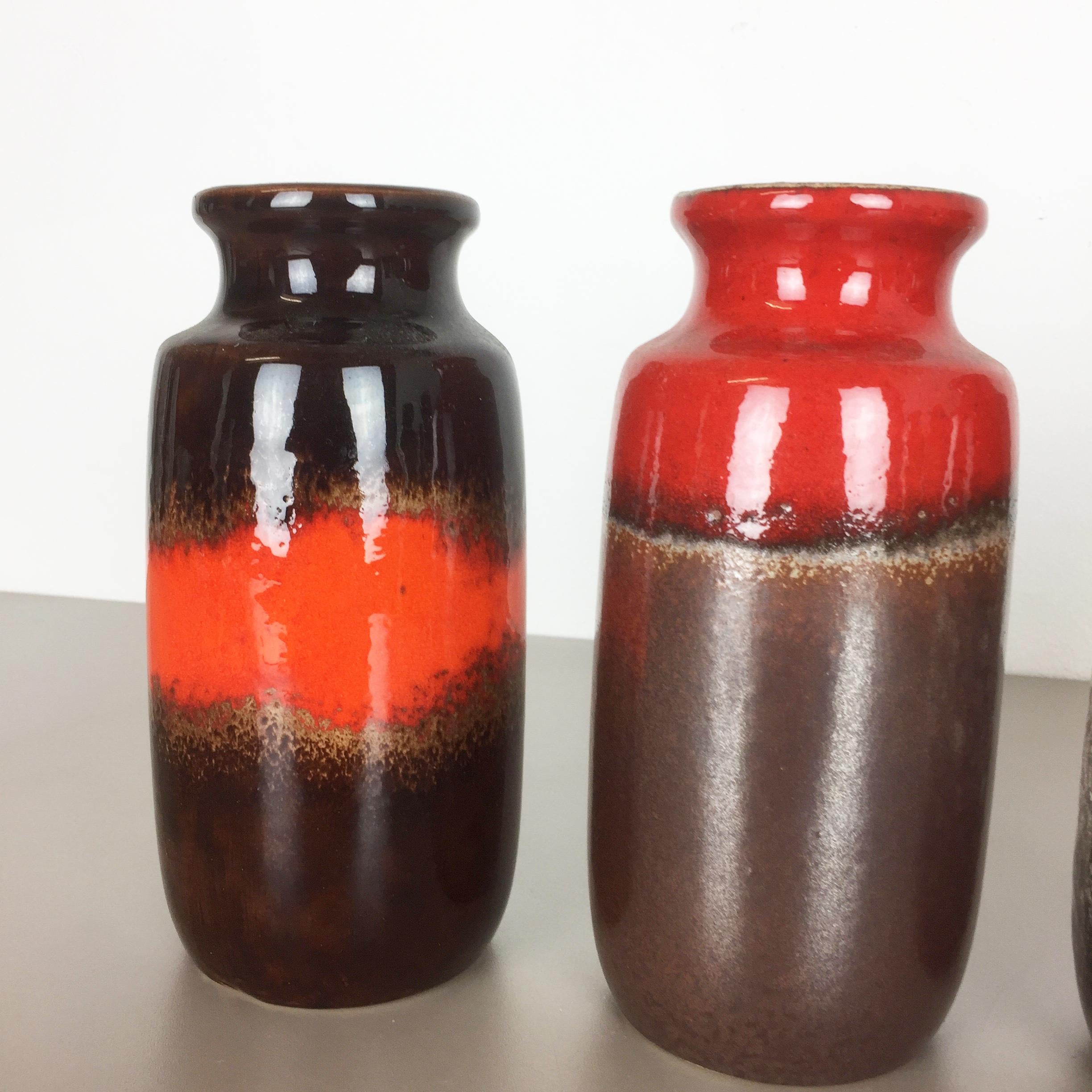 20th Century Set of Four Vintage Pottery Fat Lava Vases Made by Scheurich, Germany, 1970s