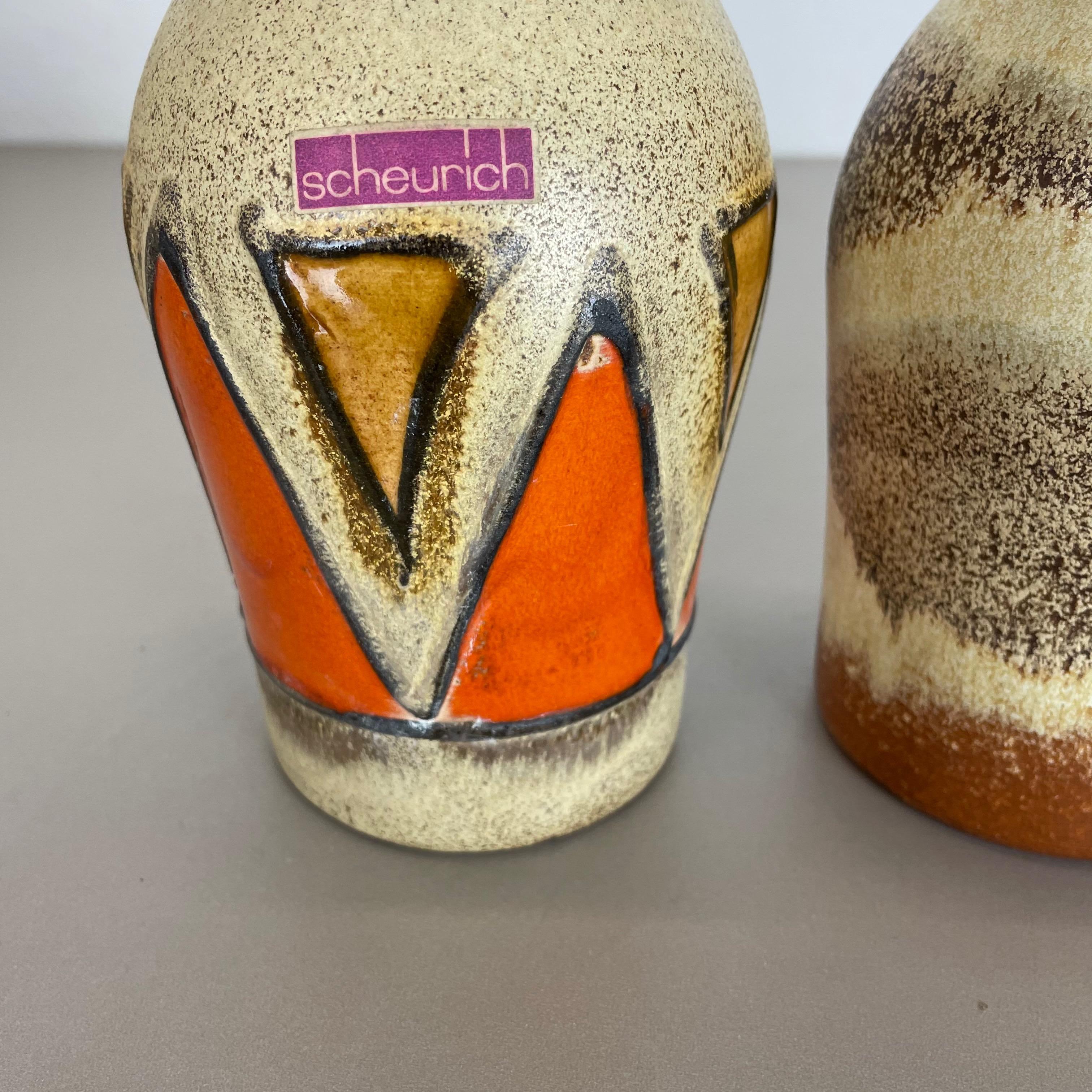 Ceramic Set of Four Vintage Pottery Fat Lava Vases Made by Scheurich, Germany, 1970s For Sale