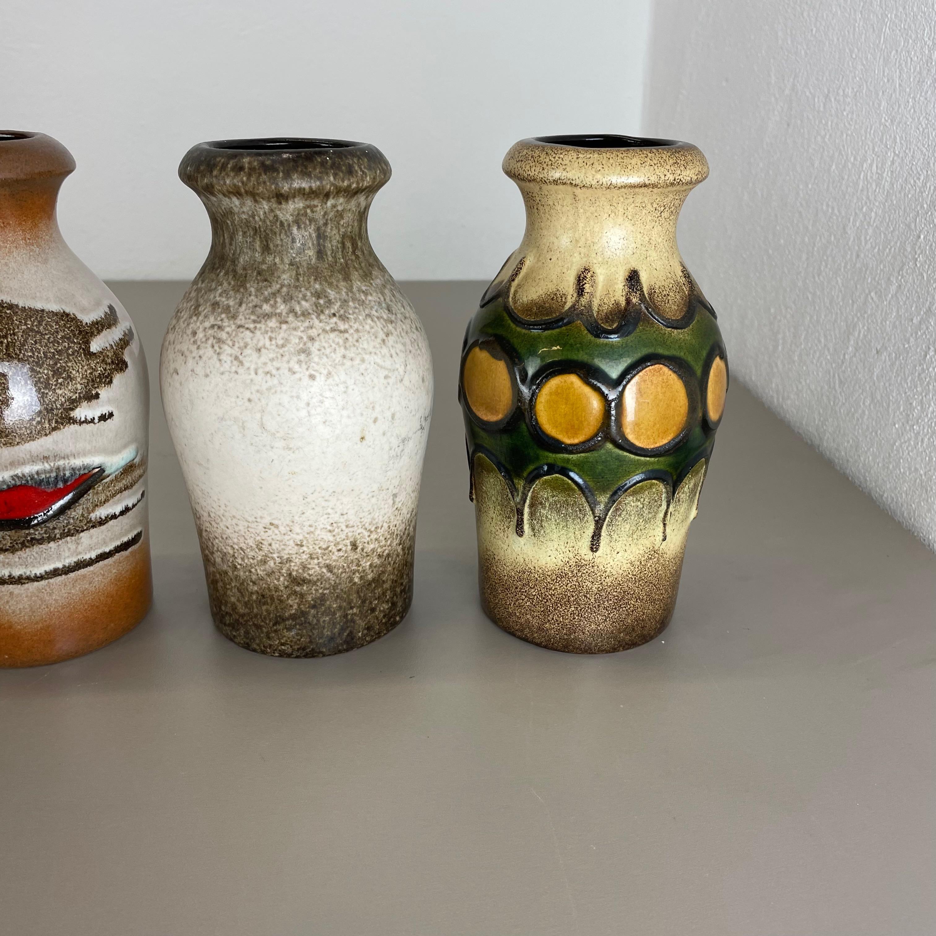Ceramic Set of Four Vintage Pottery Fat Lava Vases Made by Scheurich, Germany, 1970s For Sale