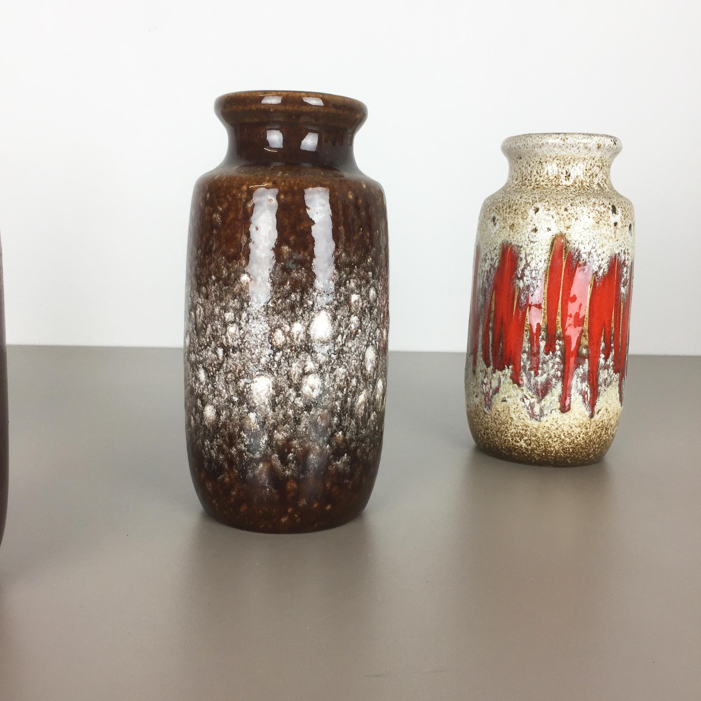 Ceramic Set of Four Vintage Pottery Fat Lava Vases Made by Scheurich, Germany, 1970s
