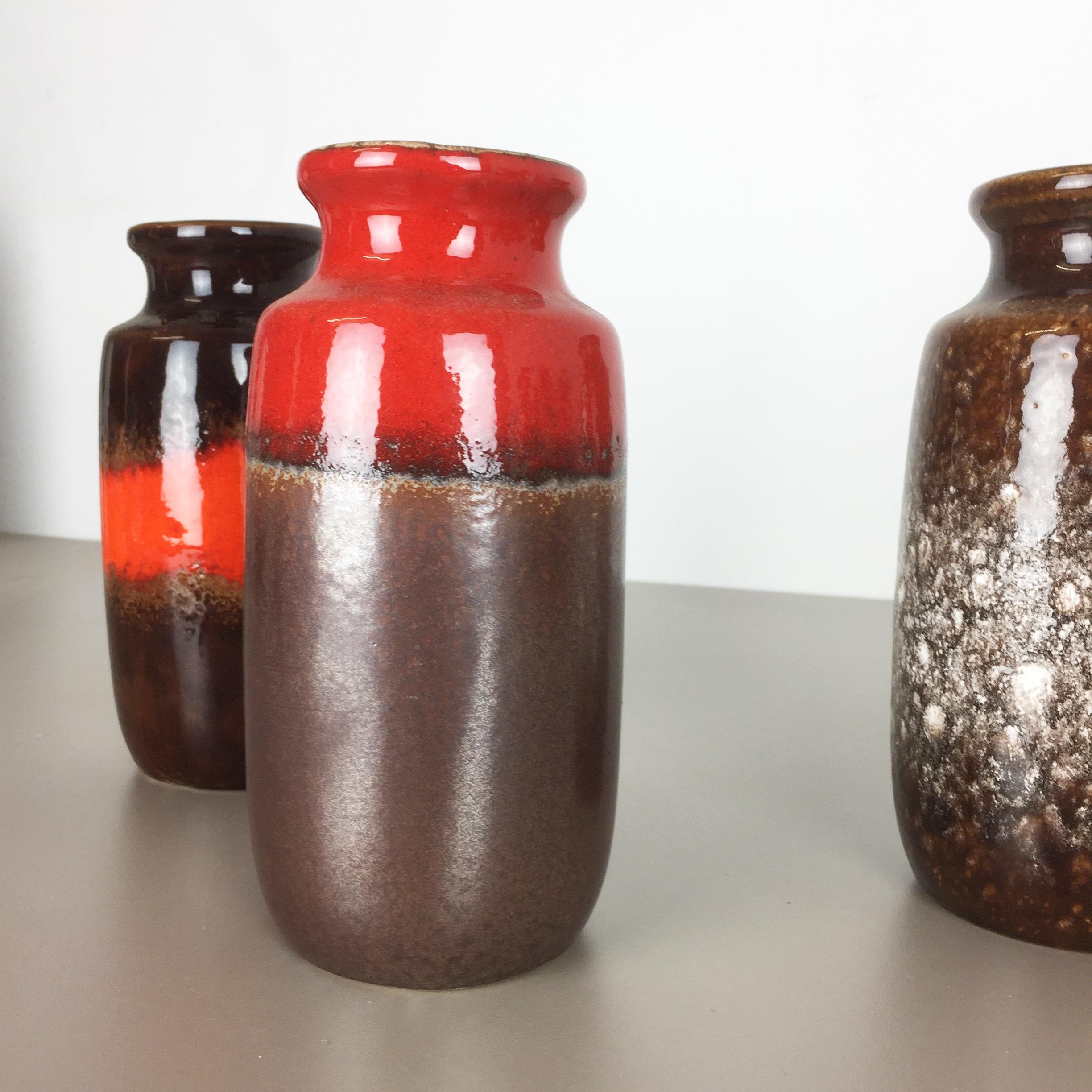 Set of Four Vintage Pottery Fat Lava Vases Made by Scheurich, Germany, 1970s 1