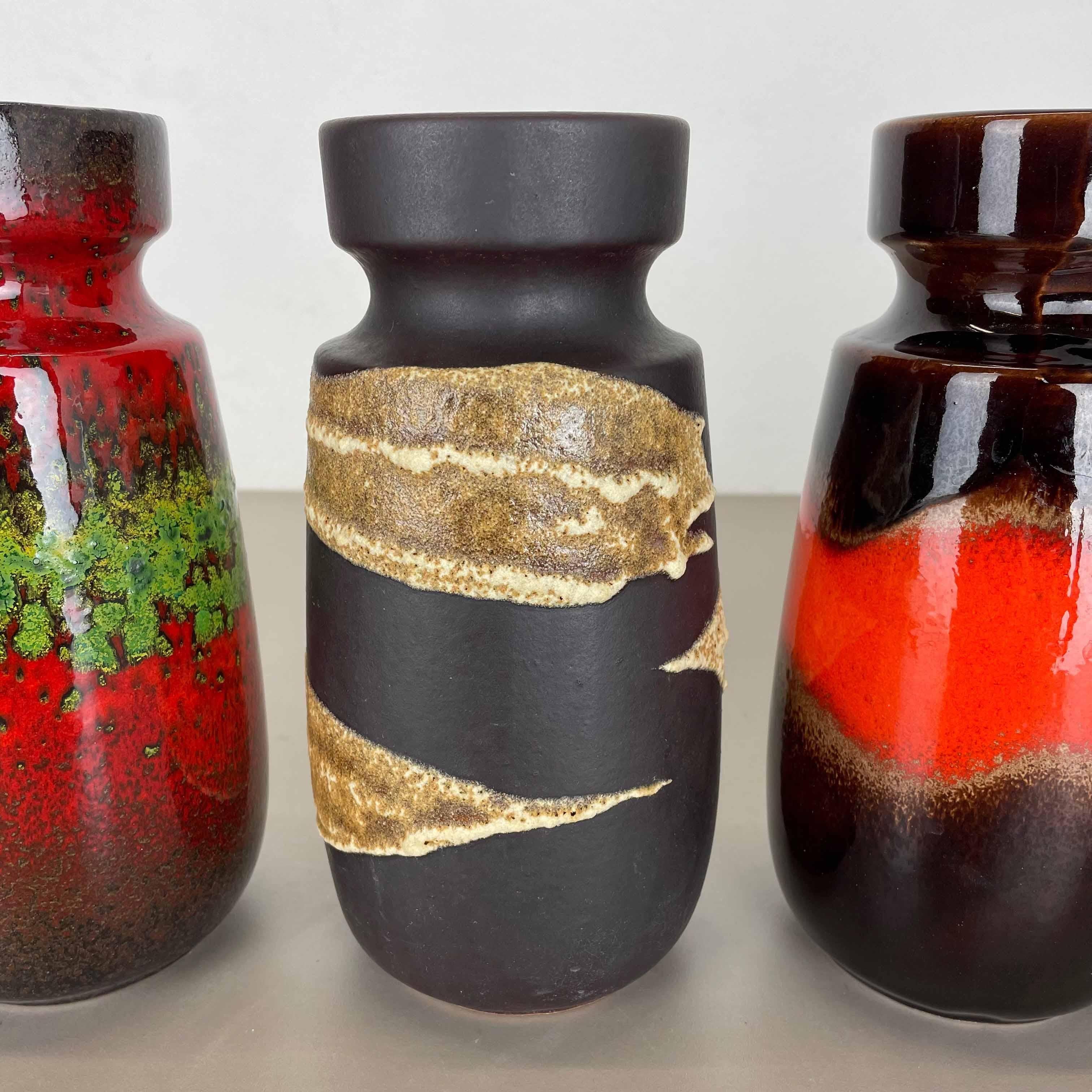 Set of Four Vintage Pottery Fat Lava Vases Made by Scheurich, Germany, 1970s For Sale 2