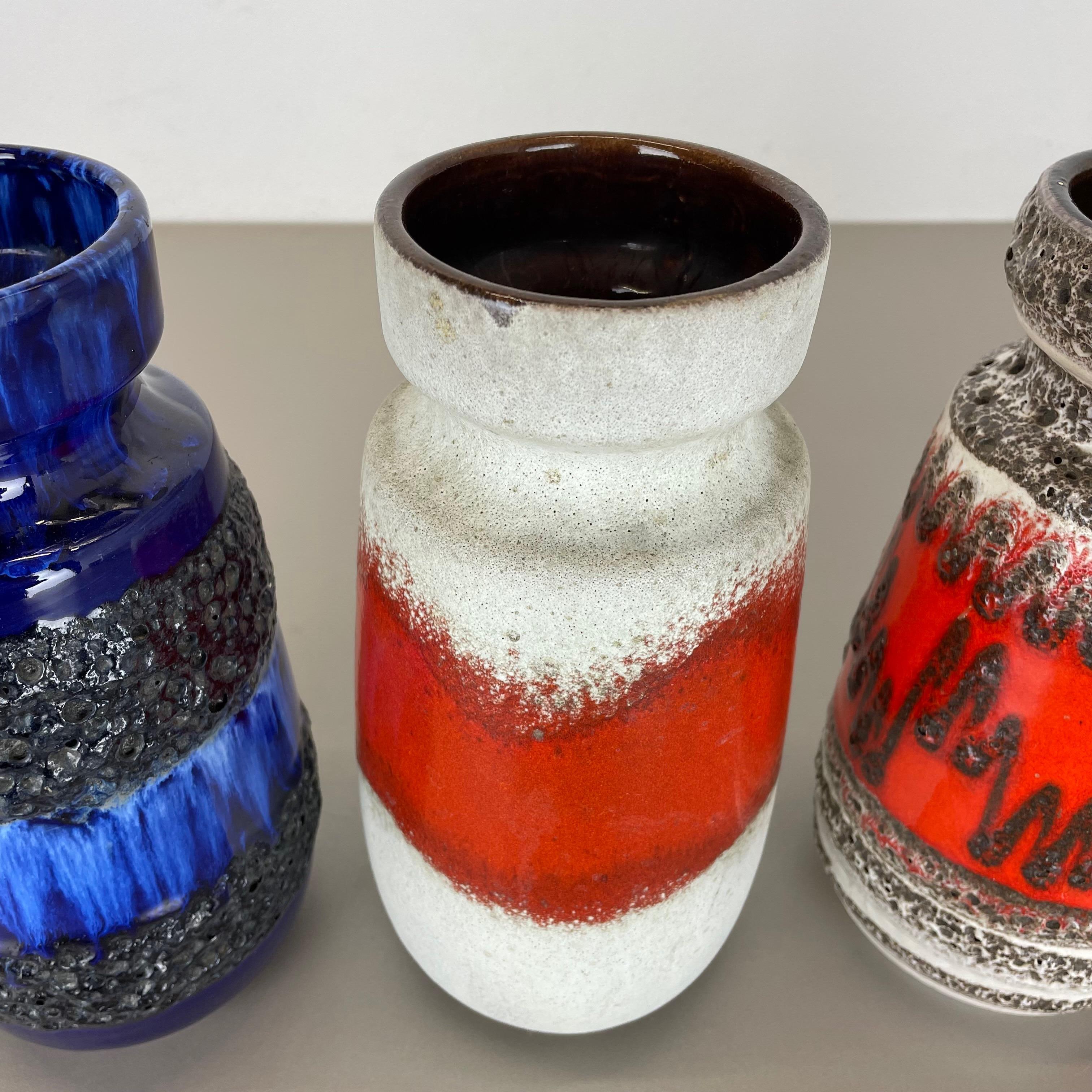 Set of Four Vintage Pottery Fat Lava Vases Made by Scheurich, Germany, 1970s For Sale 2