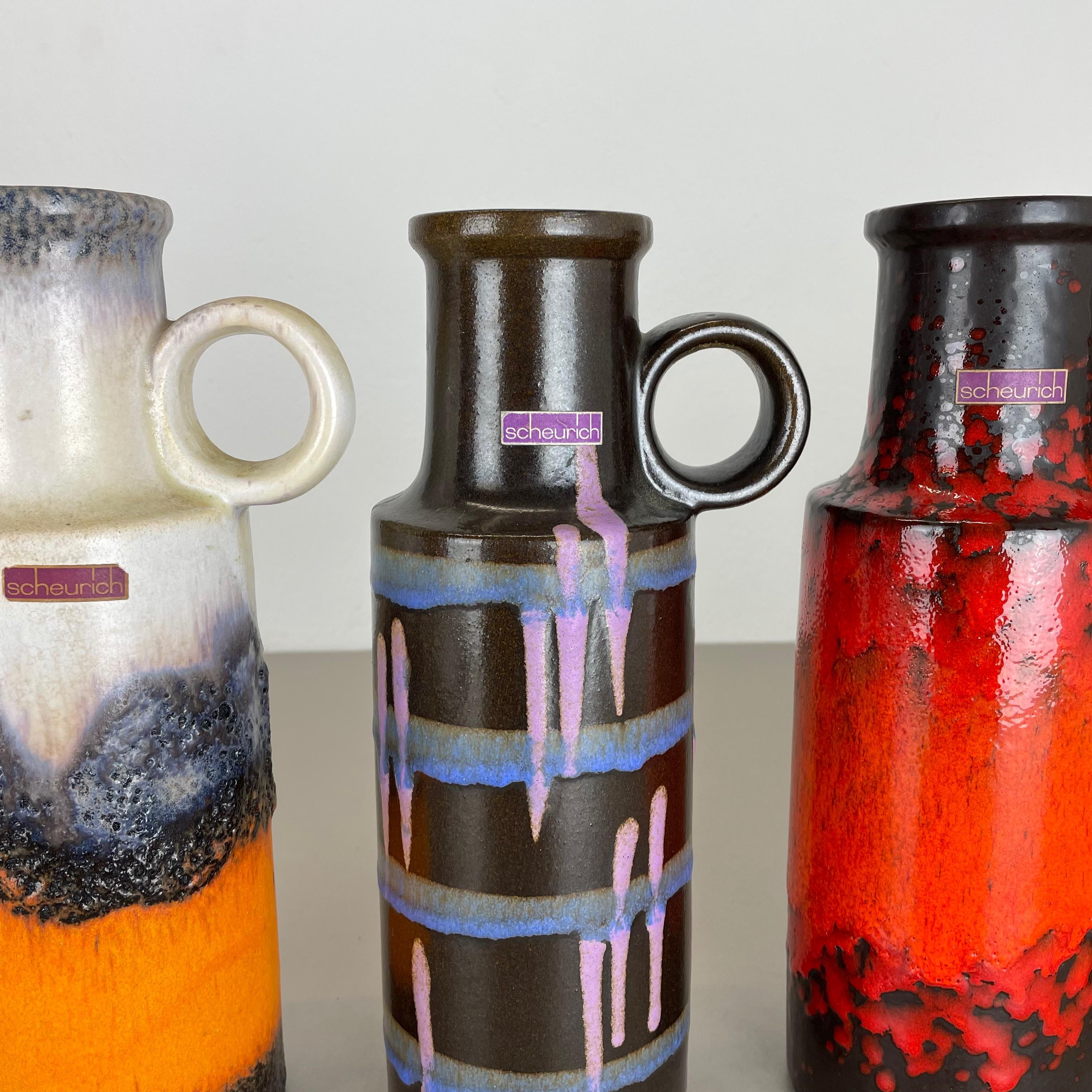 Set of Four Vintage Pottery Fat Lava Vases Made by Scheurich, Germany, 1970s For Sale 2