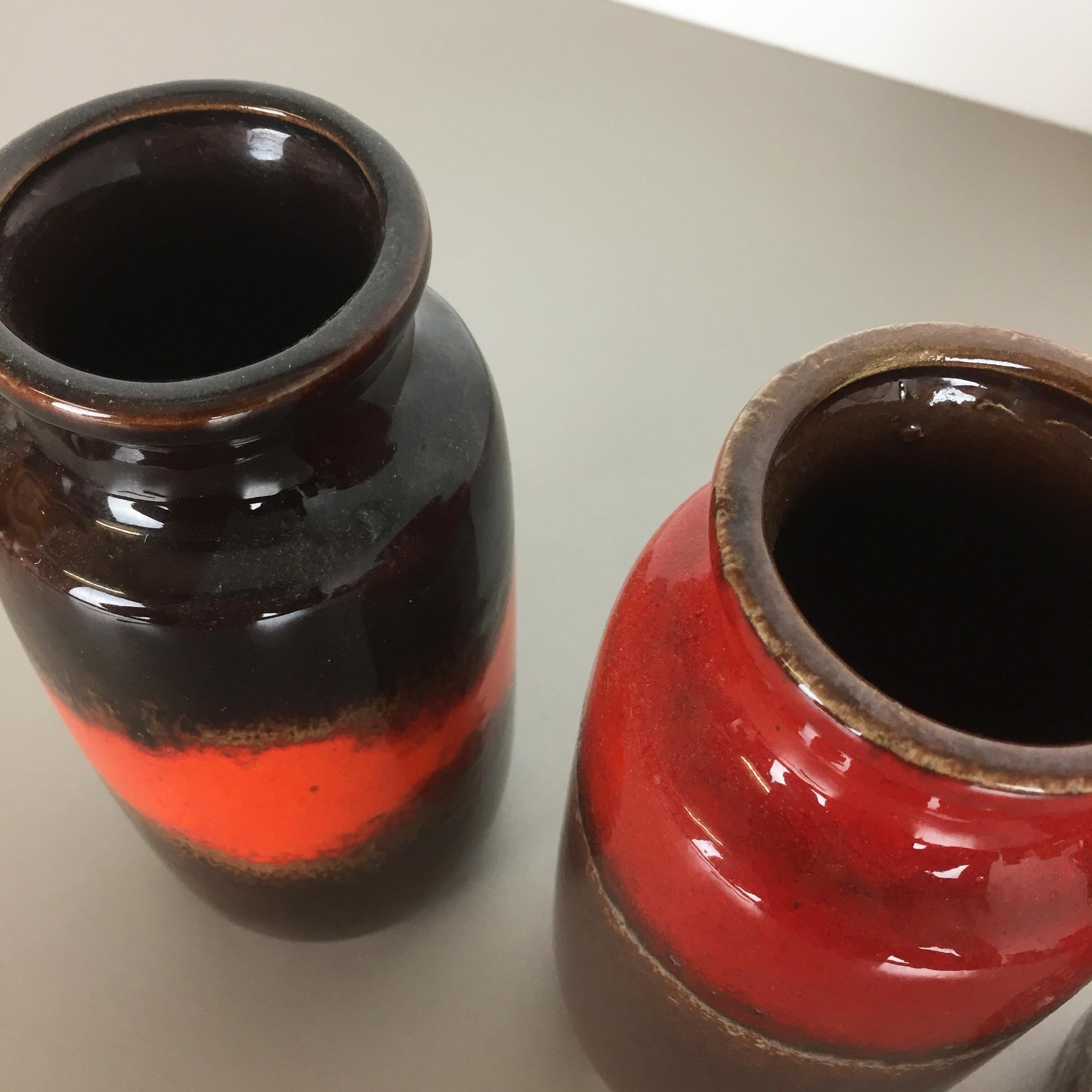 Set of Four Vintage Pottery Fat Lava Vases Made by Scheurich, Germany, 1970s 3