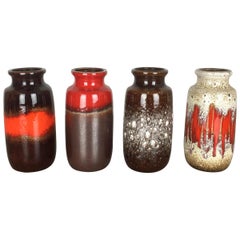 Set of Four Vintage Pottery Fat Lava Vases Made by Scheurich, Germany, 1970s