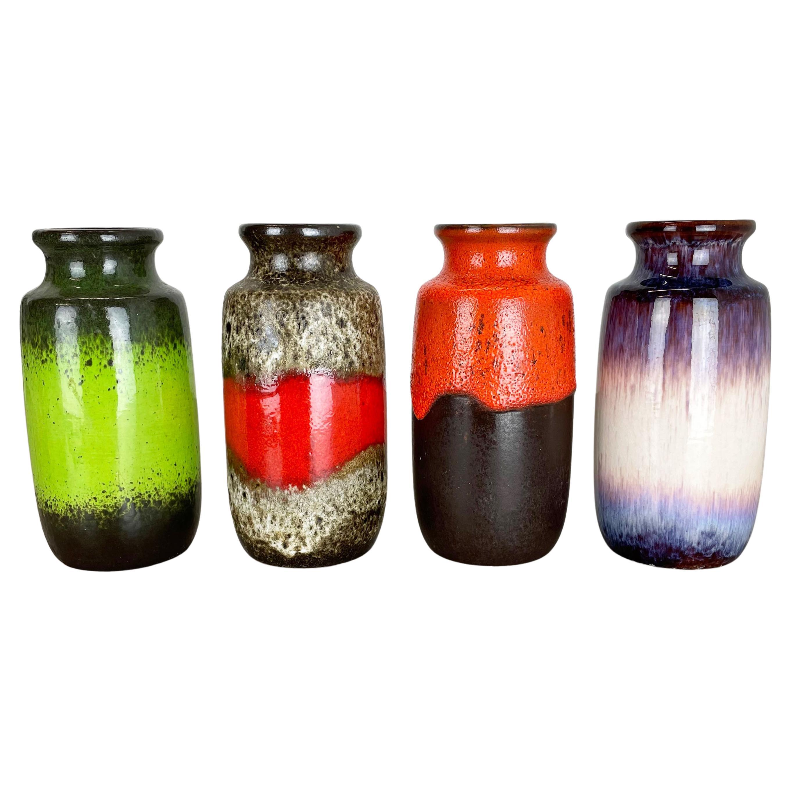 Set von vier flachen Lava-Vasen aus Keramik, hergestellt von Scheurich, Deutschland, 1970er Jahre