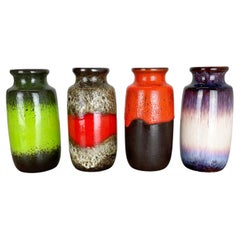 Set of Four Vintage Pottery Fat Lava Vases Made by Scheurich, Germany, 1970s
