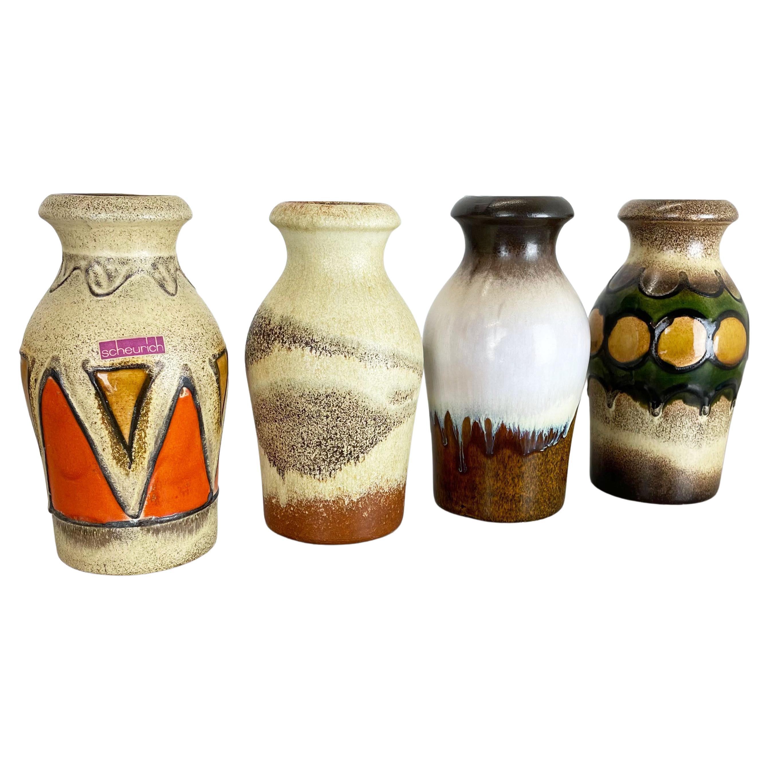 Ensemble de quatre vases en poterie vintage en lave grasse fabriqués par Scheurich, Allemagne, 1970