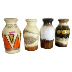 Set of Four Vintage Pottery Fat Lava Vases Made by Scheurich, Germany, 1970s