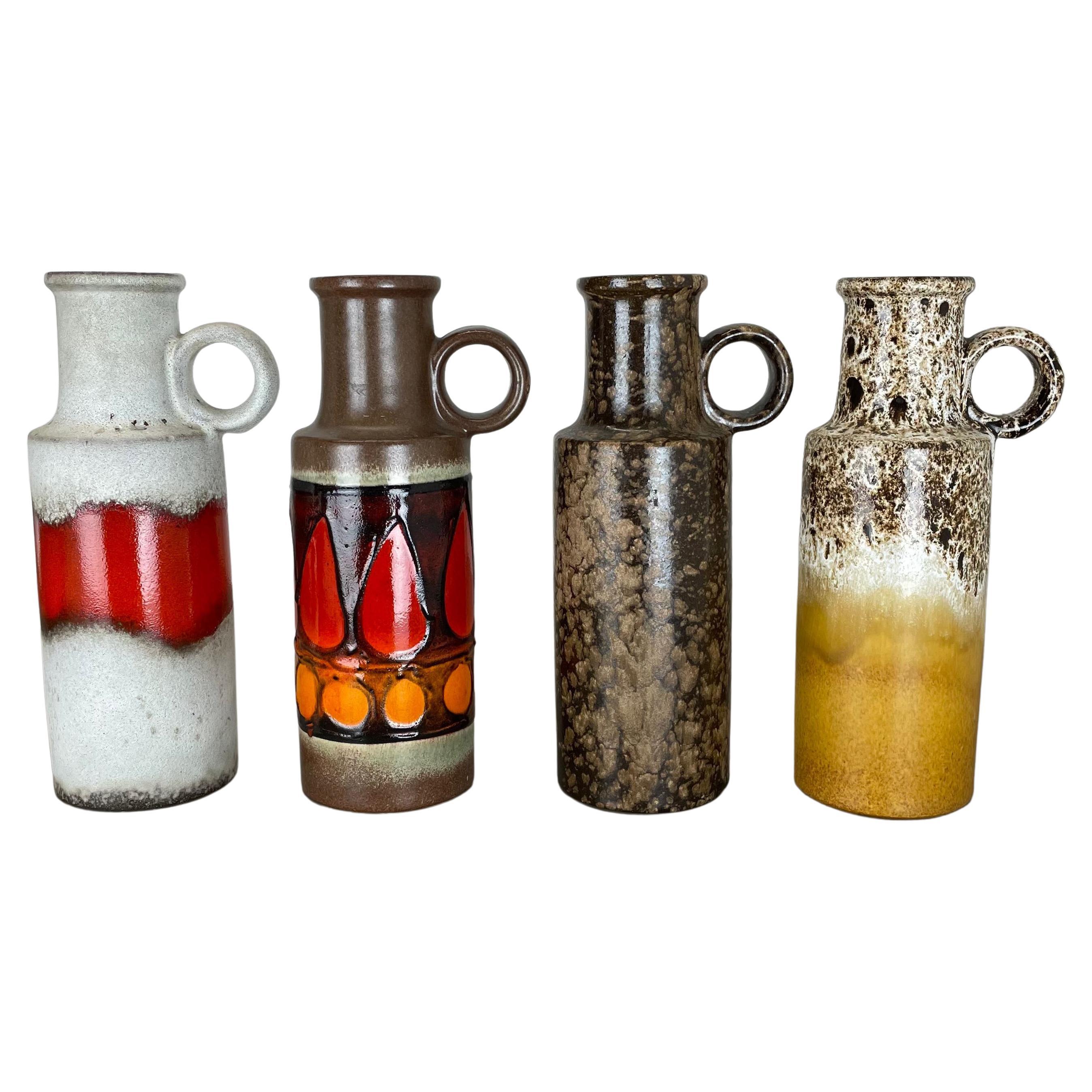 Set of Four Vintage Pottery Fat Lava Vases Made by Scheurich, Germany, 1970s For Sale