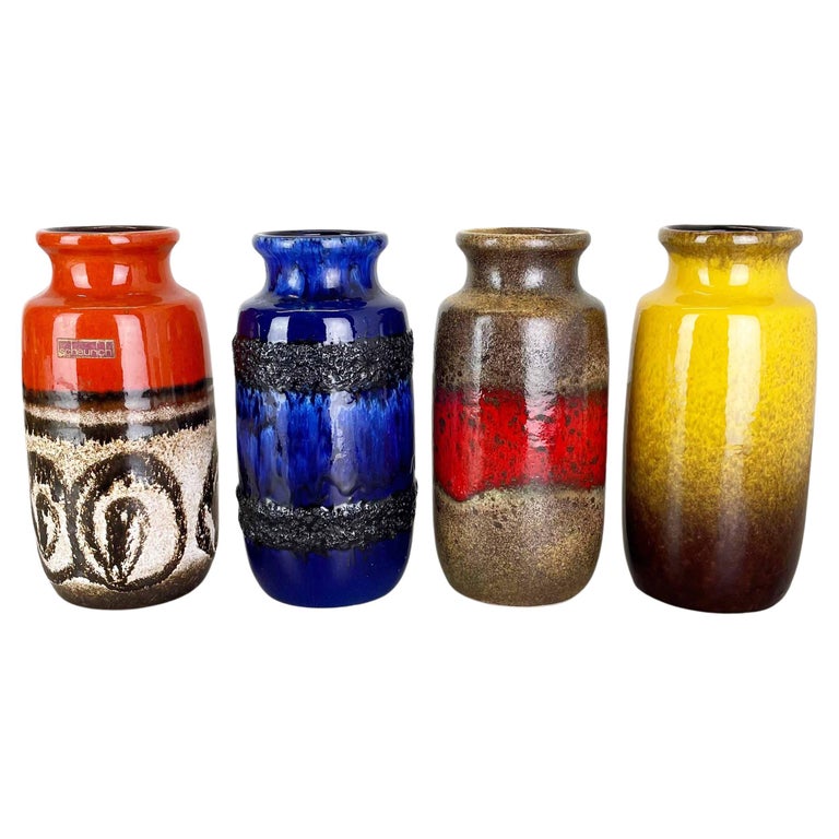 Set of Four Vintage Pottery Fat Lava Vases Made by Scheurich, Germany