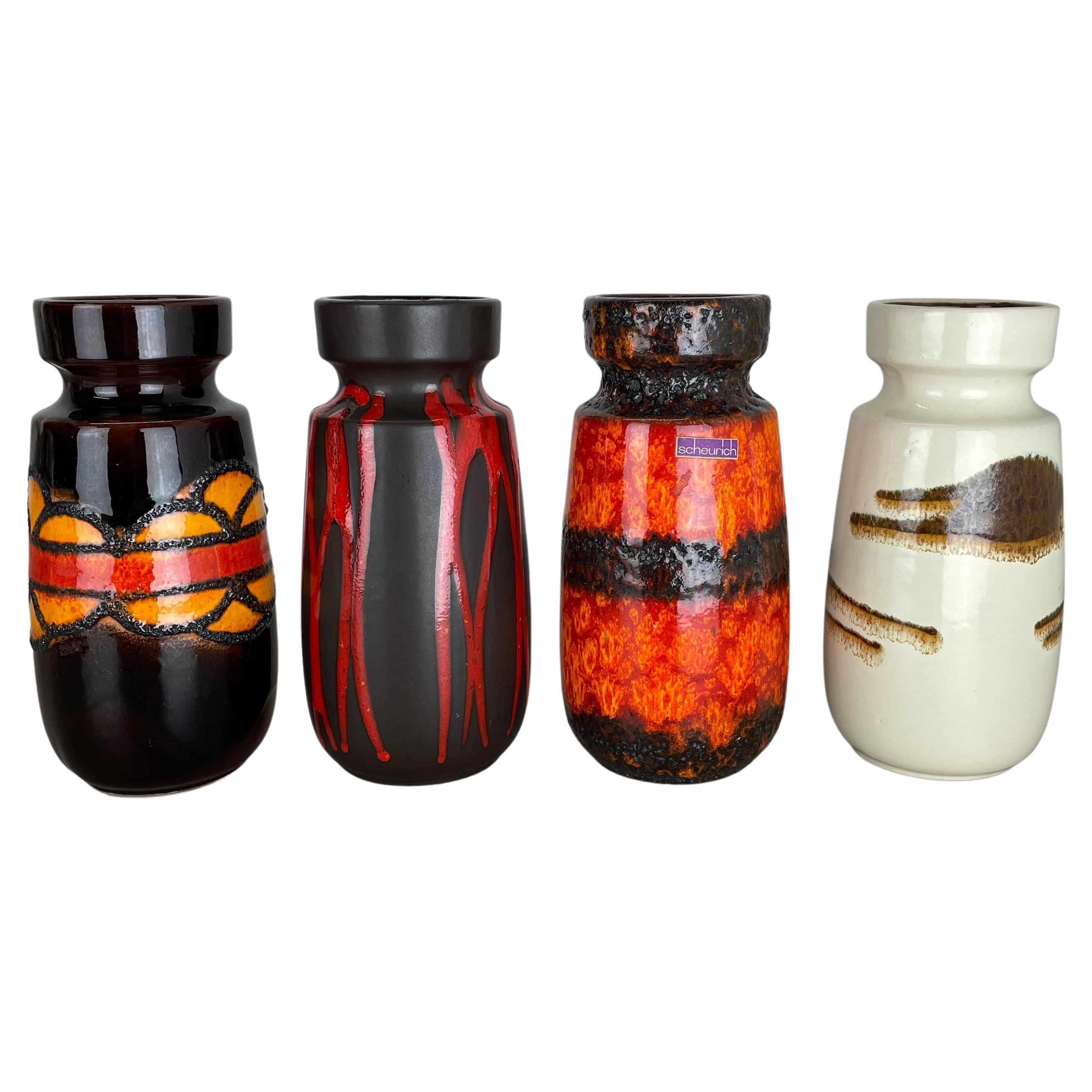 Ensemble de quatre vases vintage en poterie de lave grasse fabriqués par Scheurich, Allemagne, 1970