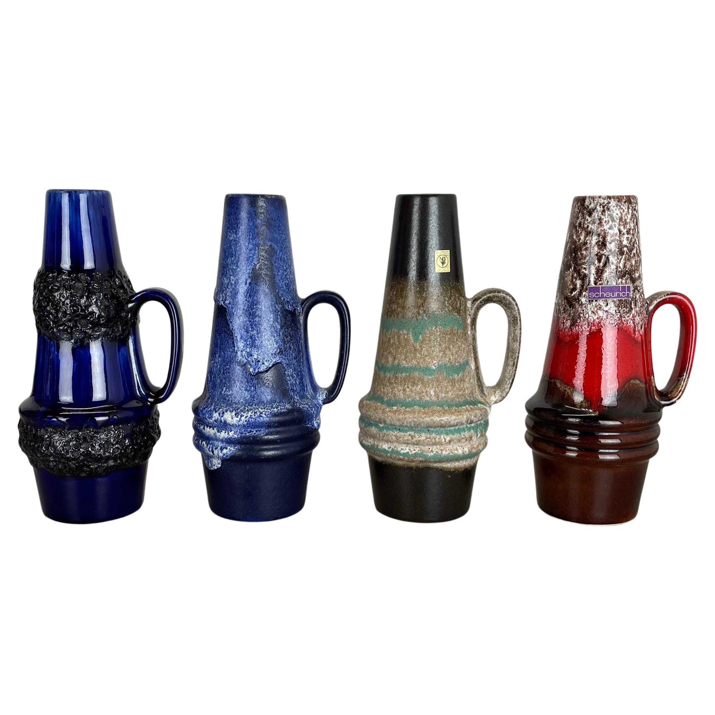 Ensemble de quatre vases vintage en poterie de lave grasse fabriqués par Scheurich, Allemagne, 1970 en vente