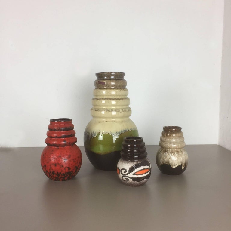 Set Of Four Vintage Pottery Fat Lava Vienna Vases Made By